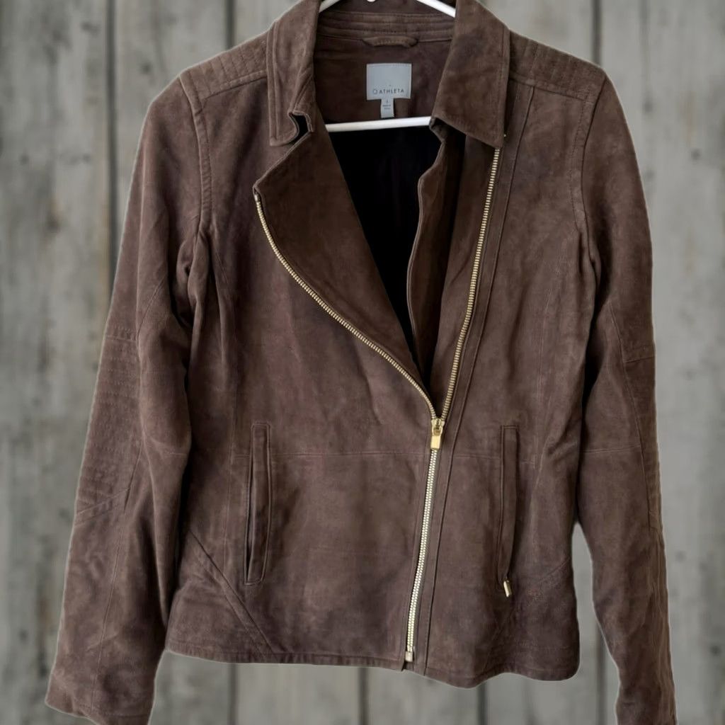 Athleta Athleta Leather Biker Jacket S Women Brown Asymmetrical Zip Suede-Effect Size S / US 4 / IT 40 - 1 Thumbnail