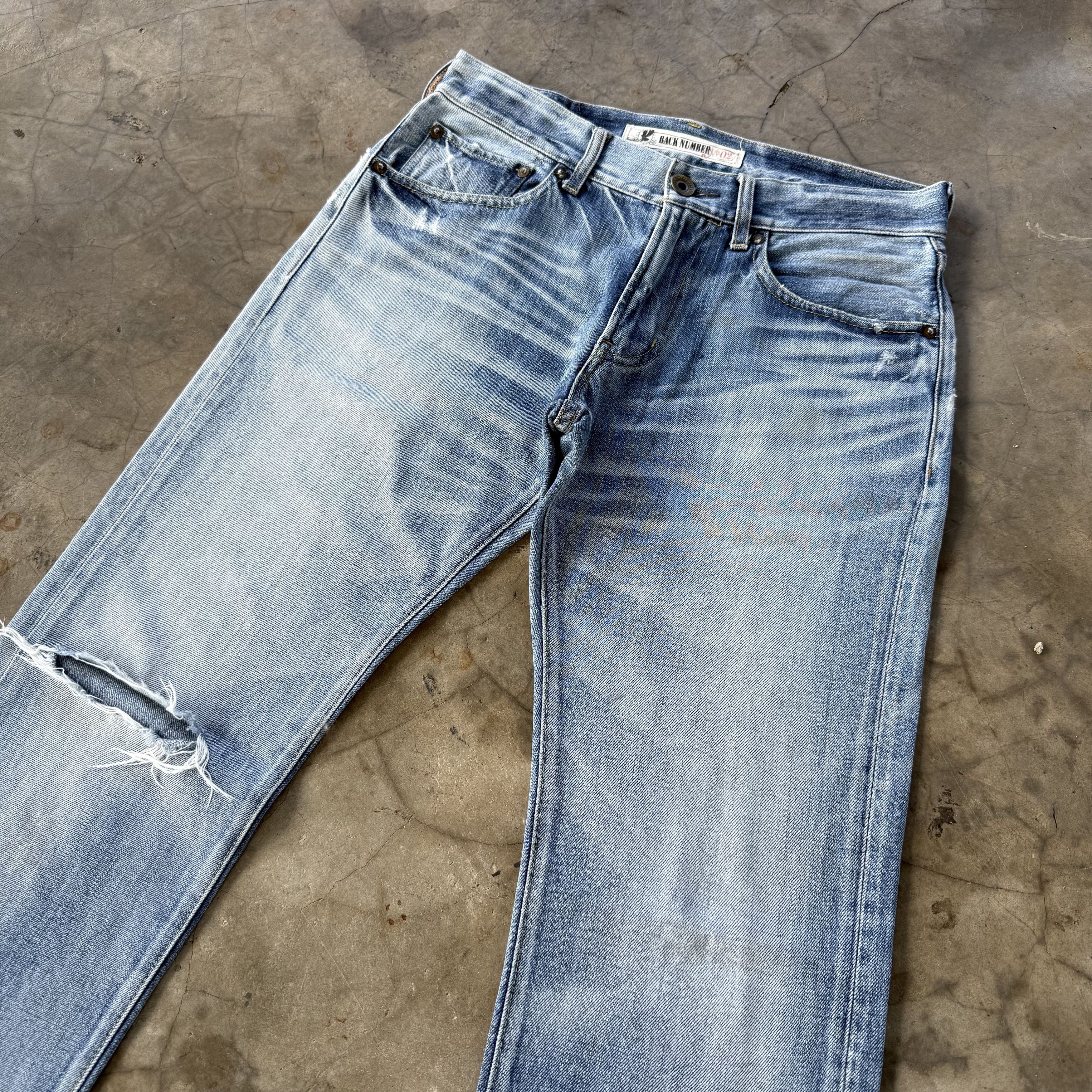 Japanese Brand Vintage Back Number Faded Wash Blue Denim Jean W31 Size US 31 - 5 Thumbnail