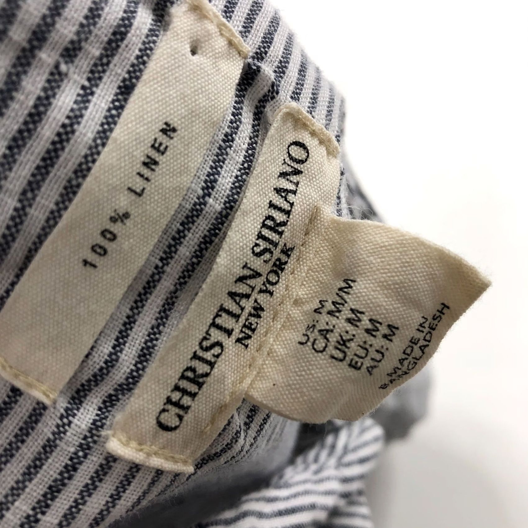 Christian Siriano Christian Siriano Shirt Medium 100% Linen Button Short Sleeve Striped Blue Women Size M / US 6-8 / IT 42-44 - 6 Thumbnail