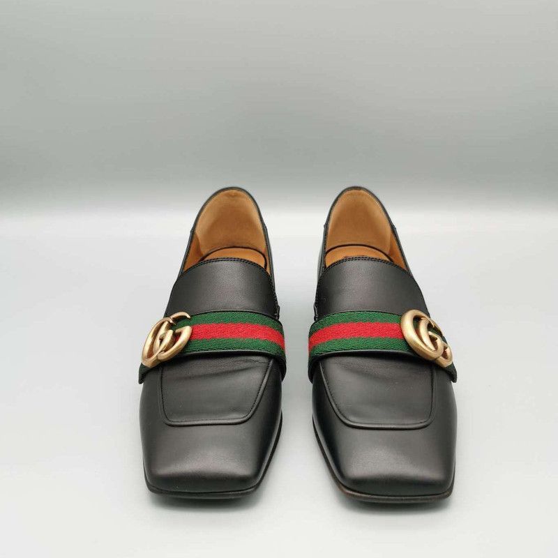 Gucci Gucci Black Leather Mid-Heel Loafer - Size US 5.5 / EU 38 - 1 Thumbnail
