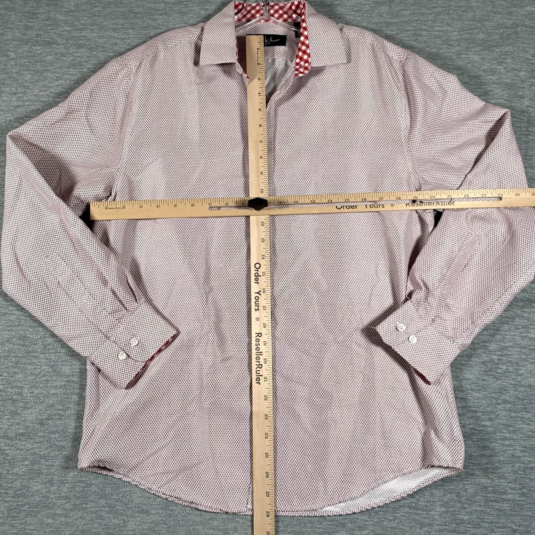 Nicole Miller Nicole Miller New York Shirt Mens Medium Red Geometric Spread Collar Long Sleeve Size US M / EU 48-50 / 2 - 7 Thumbnail