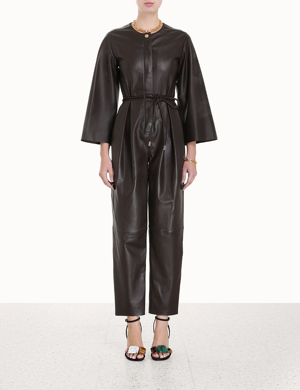 Zimmermann oc11z0225 Luminosity Leather Jumpsuit in Dark Brown Size 28" / US 6 / IT 42 - 7 Thumbnail