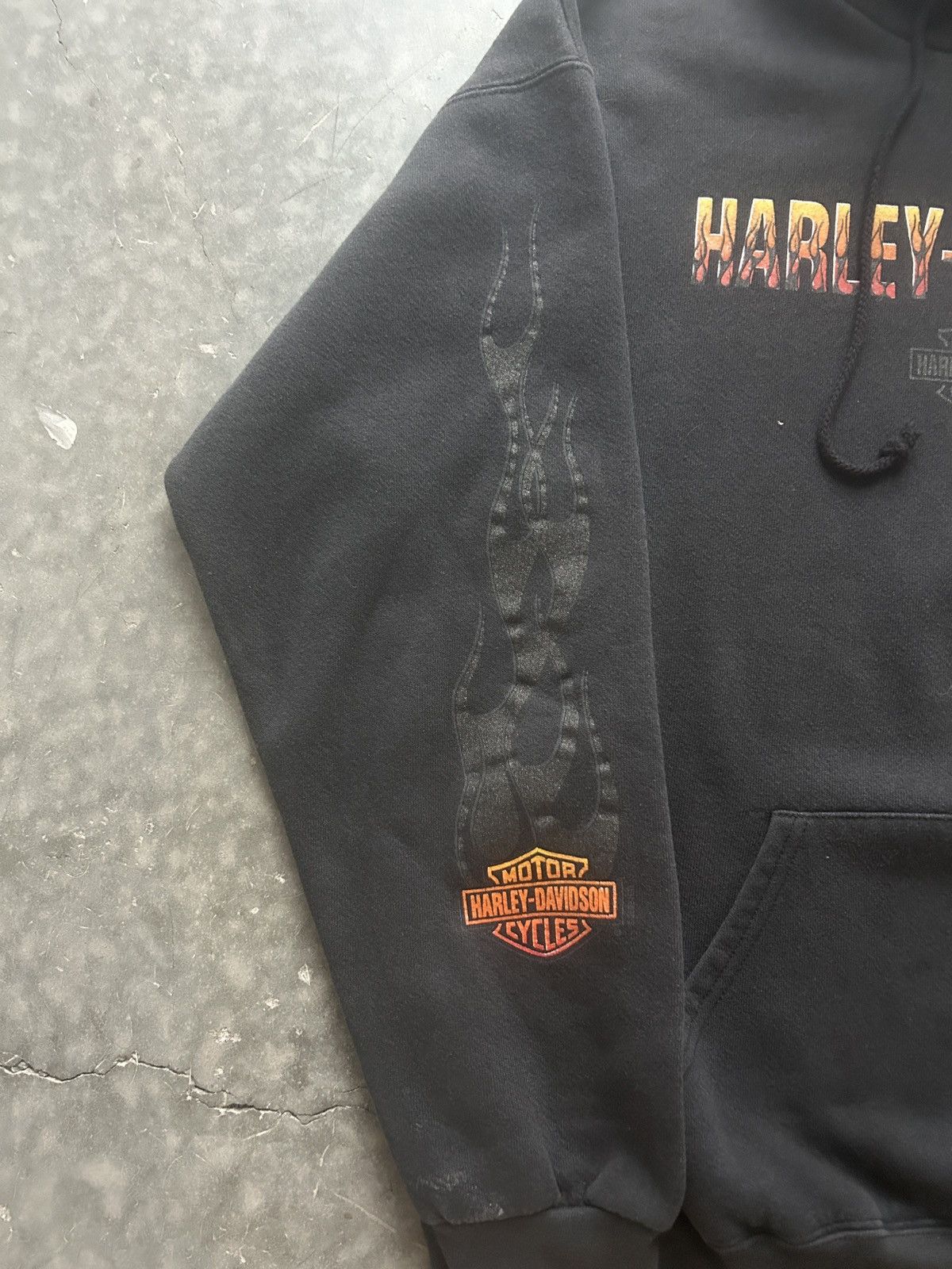 Harley Davidson × Vintage Crazy Vintage Y2K Harley Davidson Flame Sleeve Hoodie Size US L / EU 52-54 / 3 - 3 Thumbnail
