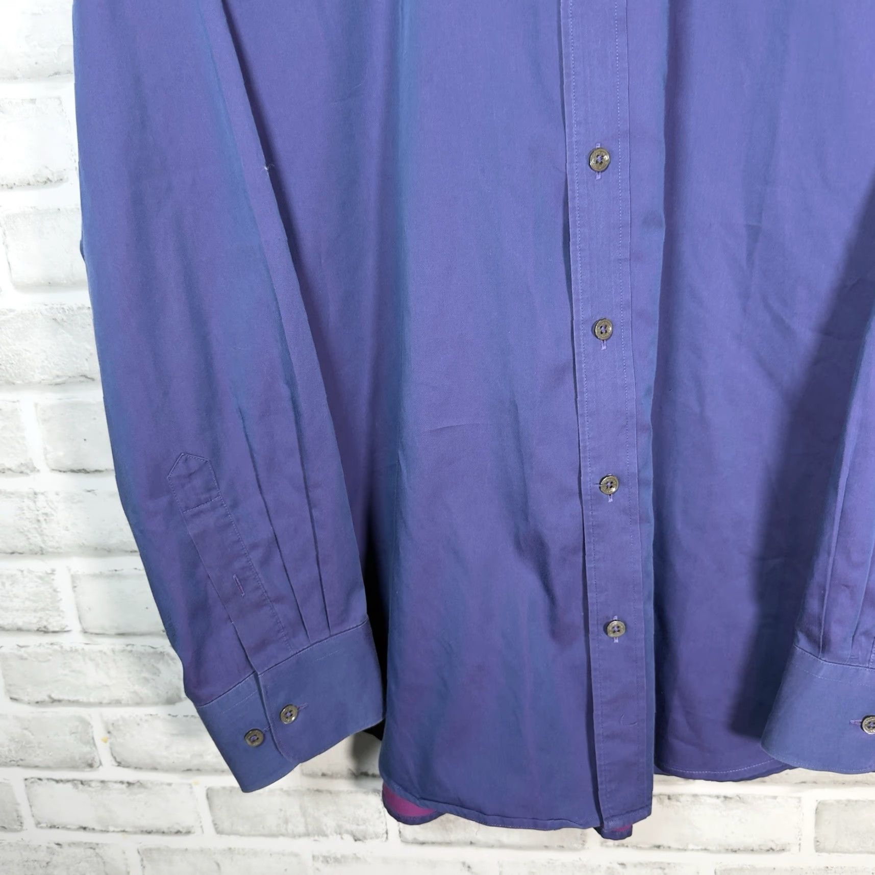 BUGATCHI BUGATCHI Classic Fit Blue Cotton Long Sleeve Dress Shirt Mens XL Size 46R - 3 Thumbnail