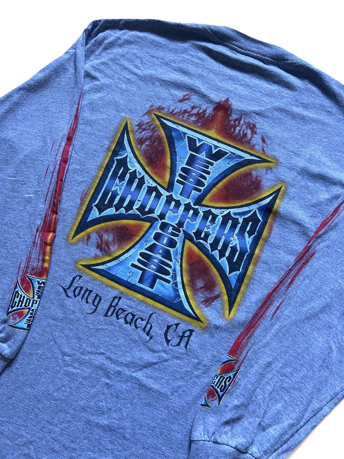 West Coast Choppers Rare Early 00s West Coast Choppers Grey Flame Long Sleeve Size US L / EU 52-54 / 3 - 4 Thumbnail