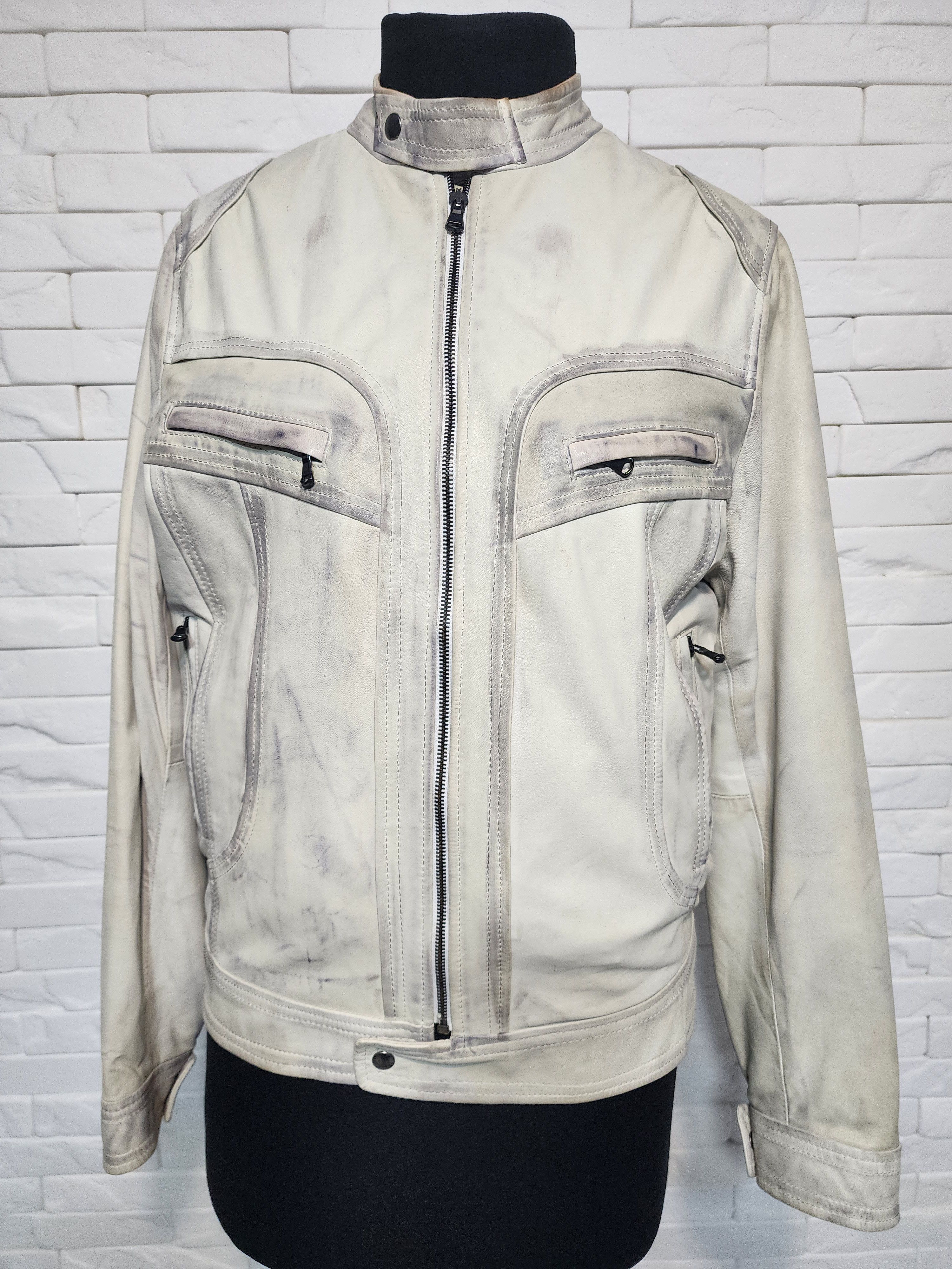 Gray Marble Effect Leather Jacket: Men's Sporty Style