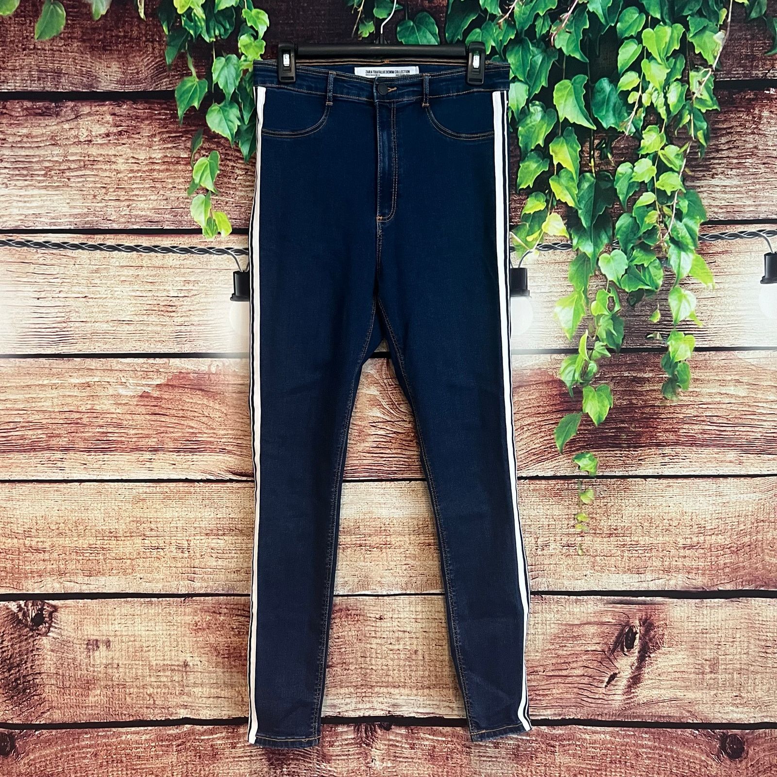 Zara Zara Trafaluc Striped High Rise Skinny Jeans 10 Blue Stretch Size 32" / US 10 / IT 46 - 3 Thumbnail