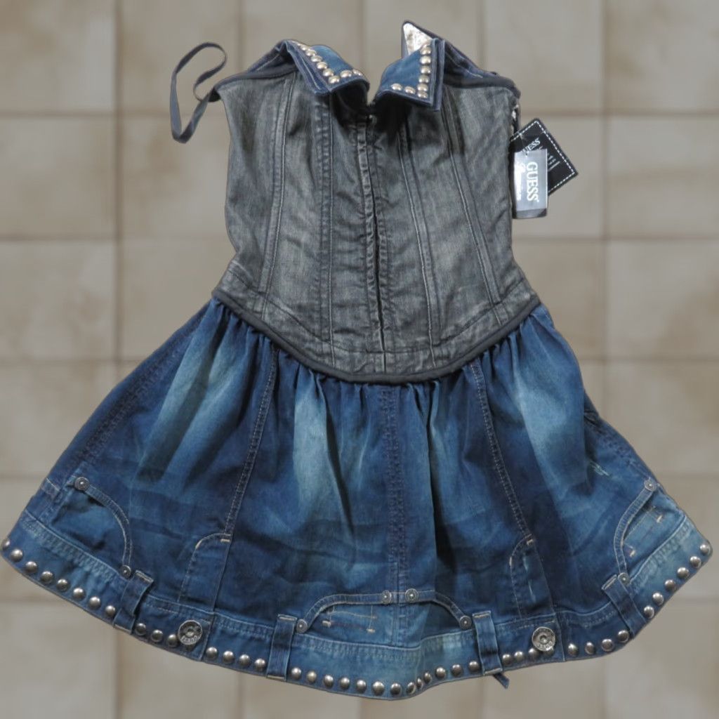 Guess VINTAGE GUESS Denim Studded Corset Bustier Top NWT 2000s Y2K Blue Denim Sleeveless Cropped Tank Regular Women Size M / US 6-8 / IT 42-44 - 1 Thumbnail
