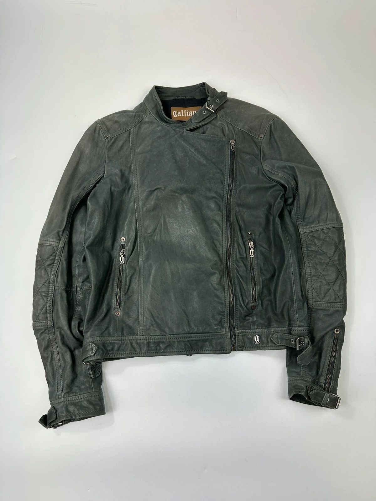 John Galliano John Galliano Khaki Green Side Zip Perfecto Leather Jacket Size M / US 6-8 / IT 42-44 - 1 Thumbnail