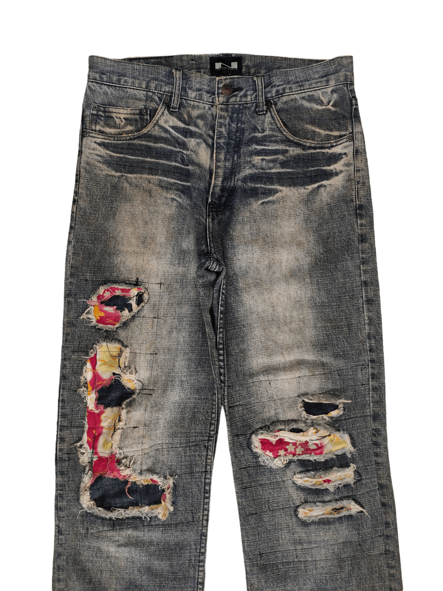 Hysteric Glamour Japanese Brand Nylaus Patchwork Distress Faded Denim Pants Size US 32 / EU 48 - 2 Thumbnail