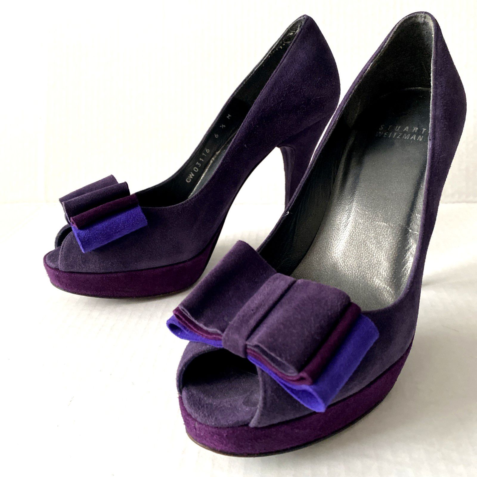 Stuart Weitzman Stuart Weitzman Pump Platform Moda Purple Suede Peep Toe 6.5 Size US 6.5 / IT 36.5 - 6 Thumbnail