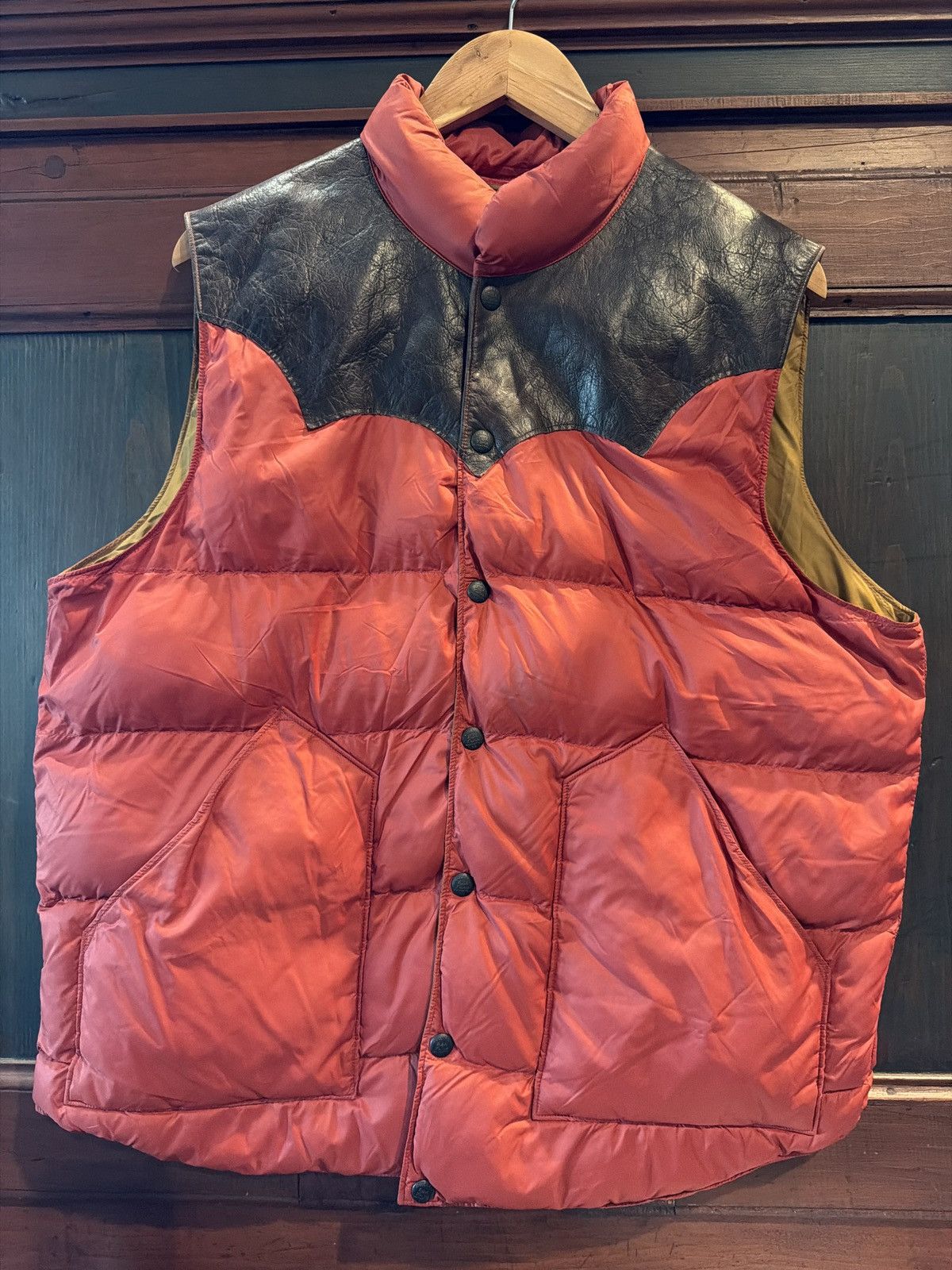RRL puffer vest with leather western yoke
