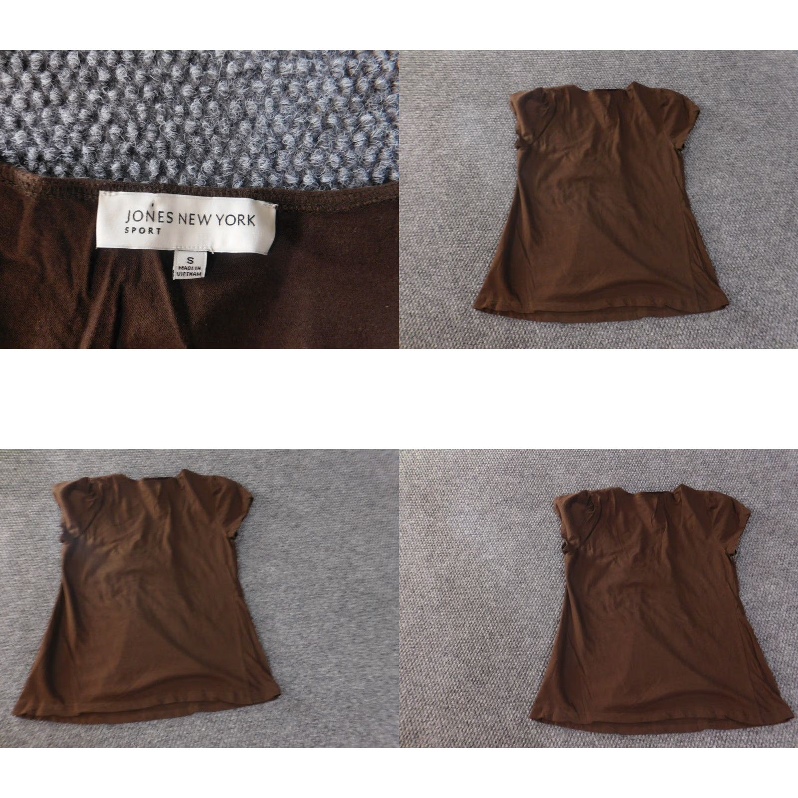 Jones New York Jones New York Blouse Shirt Short Sleeve Round Neck Cotton Stretch Brown S Regular Womens Cap Sleeve Pullover Casual Basic Vintage No Size S / US 4 / IT 40 - 8 Thumbnail