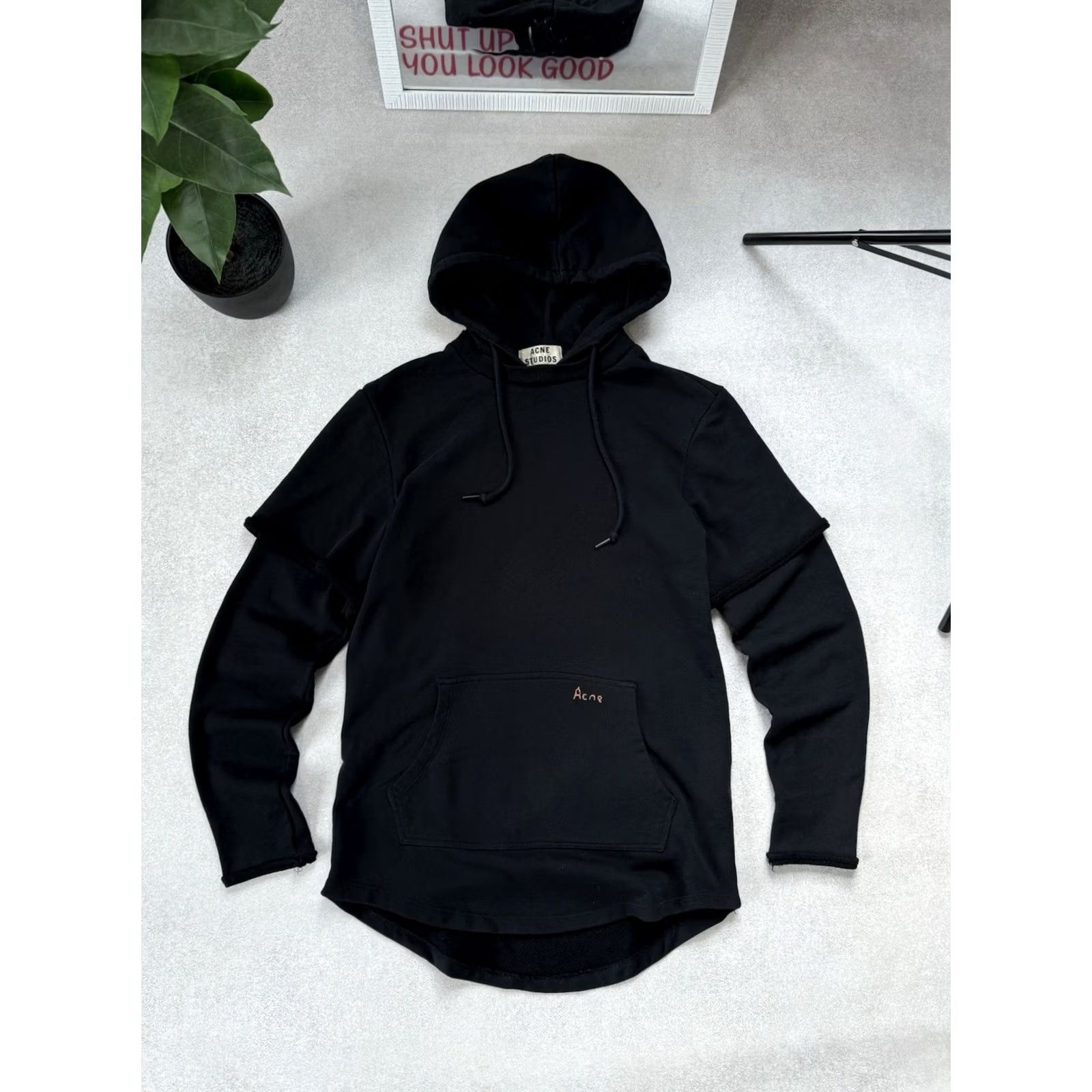 Acne Studios Acne Studios Black Hoodie Pullover Oversized Layered Sleeve Hooded Logo Embroidered Knit Cotton Mens S Regular Vintage Avant Gard 90s Style Size US S / EU 44-46 / 1 - 3 Thumbnail