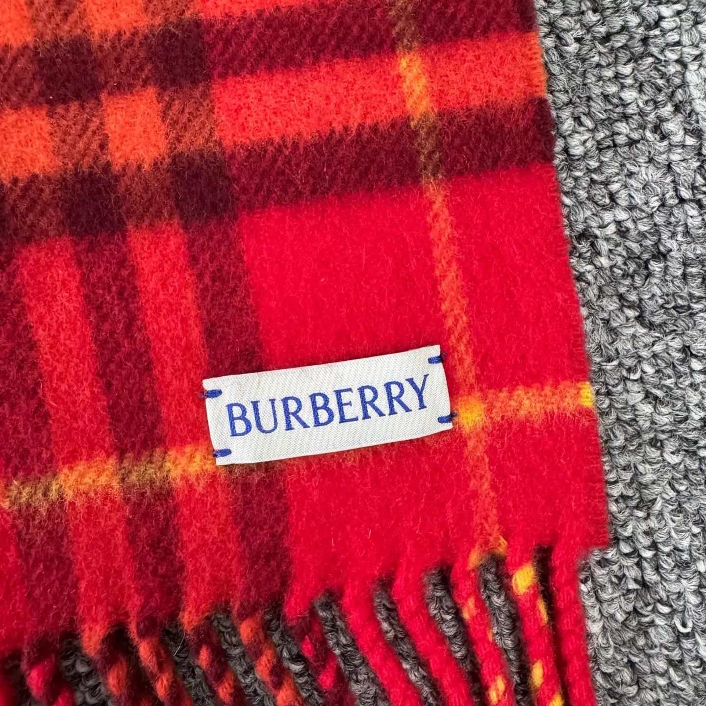 Burberry Burberry 26 Red Colorblock Check Cashmere Scarf 99New Size ONE SIZE - 4 Thumbnail