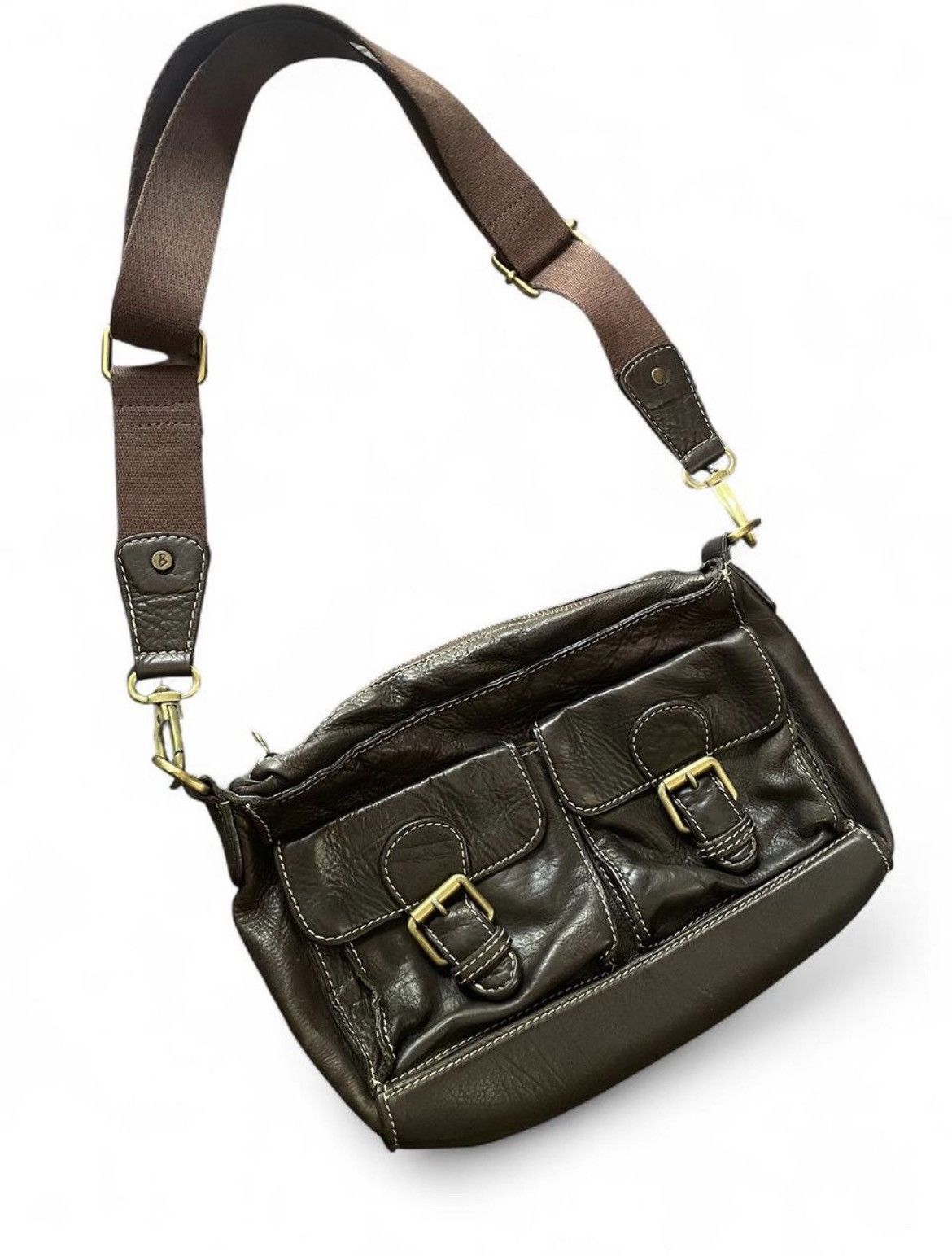 Vintage Brown leather shoulder bag w 2 compartment adjustable straps Size ONE SIZE - 2 Thumbnail