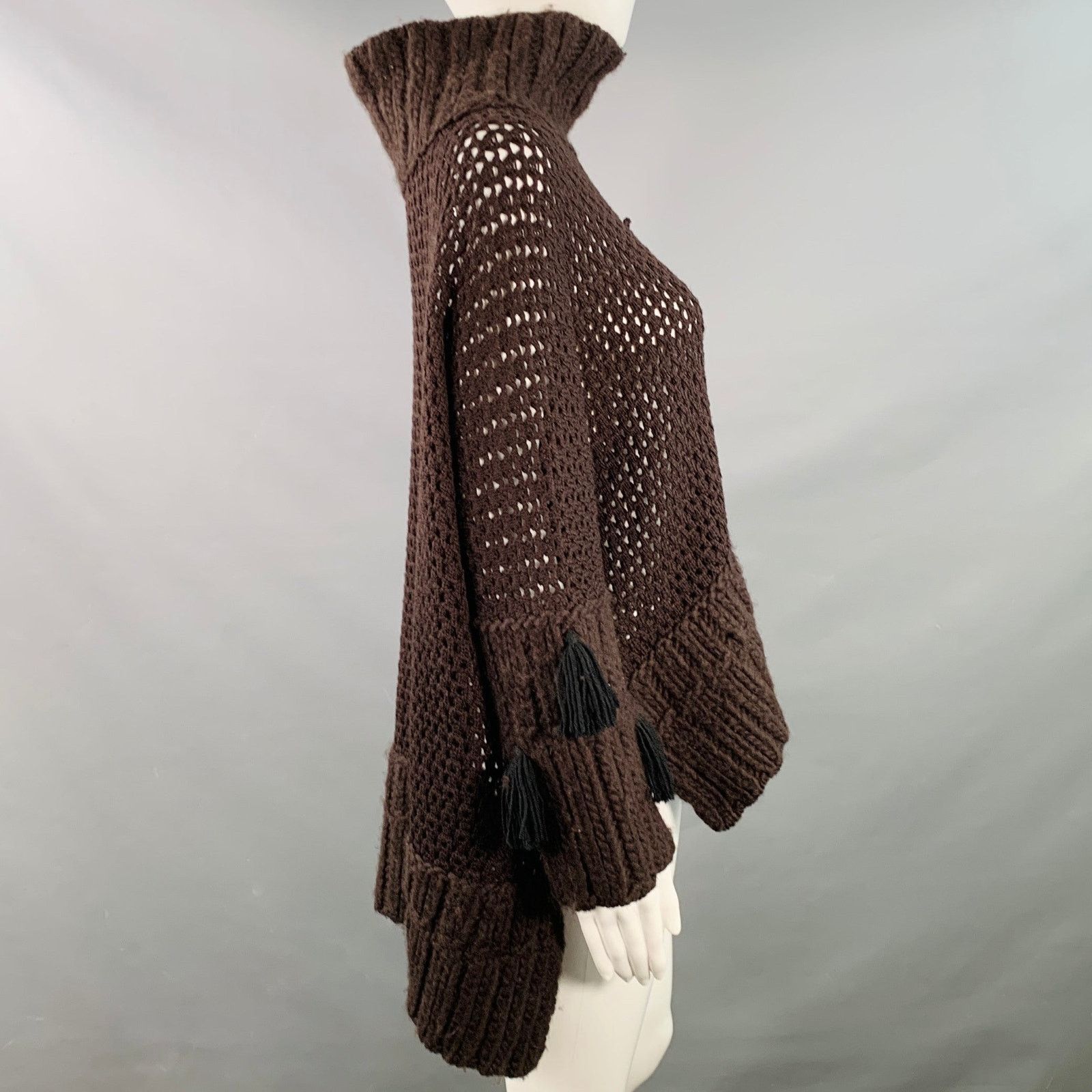 John Galliano M Brown Wool Blend Turtleneck Chunky Knit Sweater Size M / US 6-8 / IT 42-44 - 2 Thumbnail