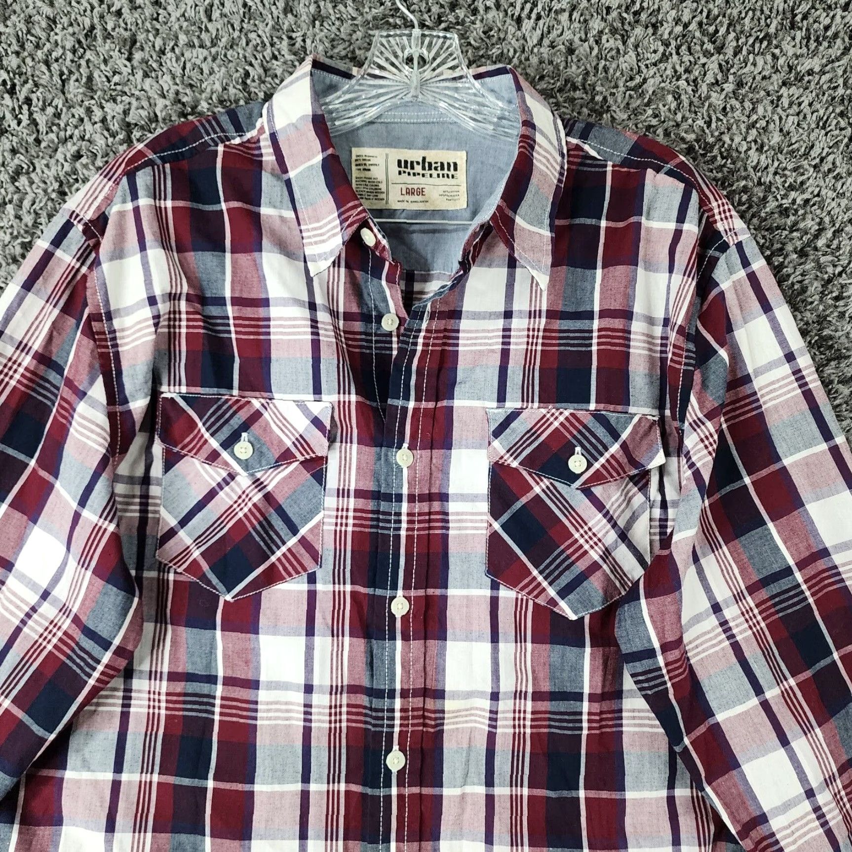 Vintage Mens Red Blue Plaid Long Sleeve Button Up Shirt Size Large Urban Pipeline Size US L / EU 52-54 / 3 - 3 Thumbnail