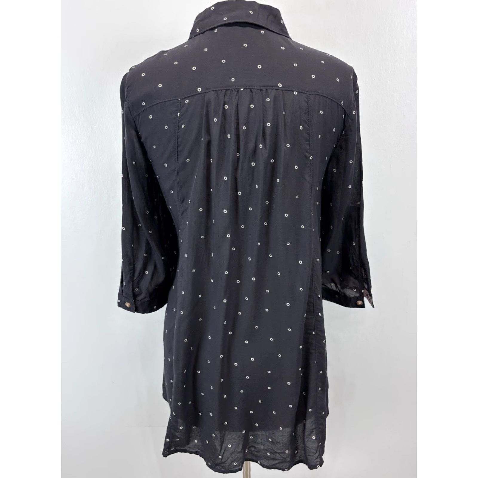 Vintage MAEVE Anthropologie Polka Dot Tunic Shirt Blouse S Blue Lightweight Semi-Sheer 3/4 Sleeve Business Casual Womens Size S / US 4 / IT 40 - 3 Thumbnail