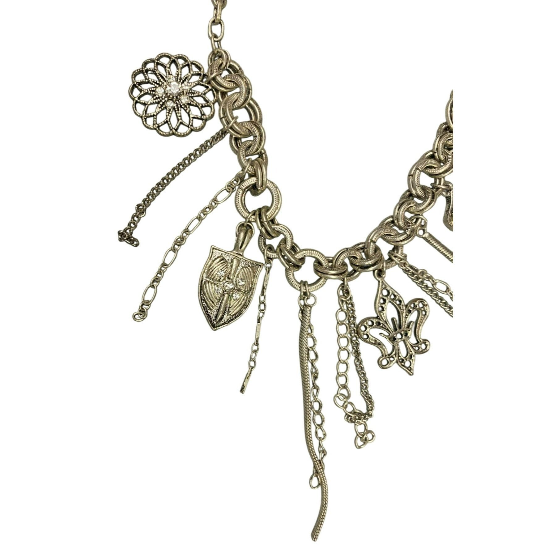 Other Steampunk Waterfall Charm Necklace With Key, Shield, Crown a Size ONE SIZE - 4 Thumbnail