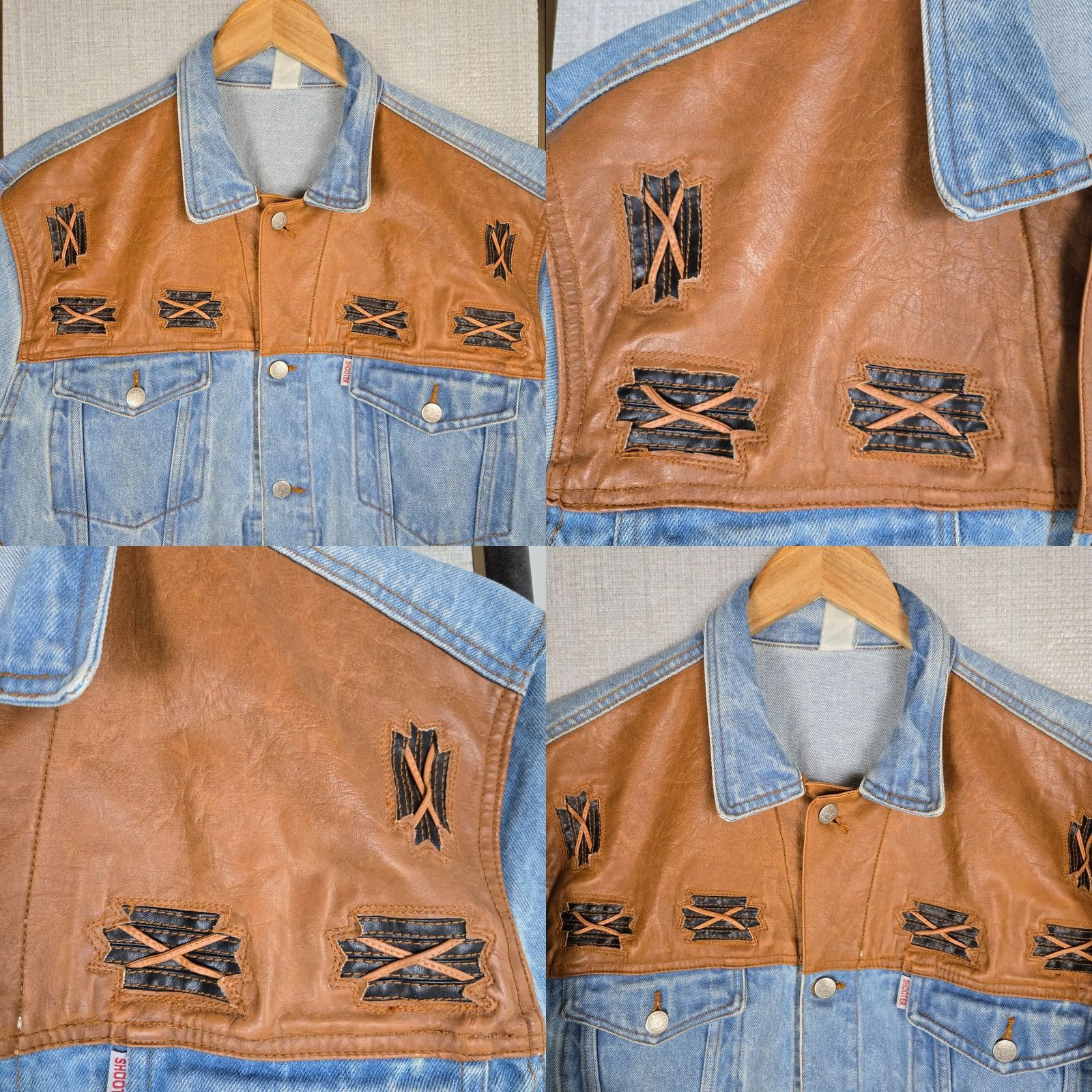 Denime SHOOTER VTG Mens Size Large Western Denim Leather Trucker Jacket Button Front Size US L / EU 52-54 / 3 - 9 Thumbnail