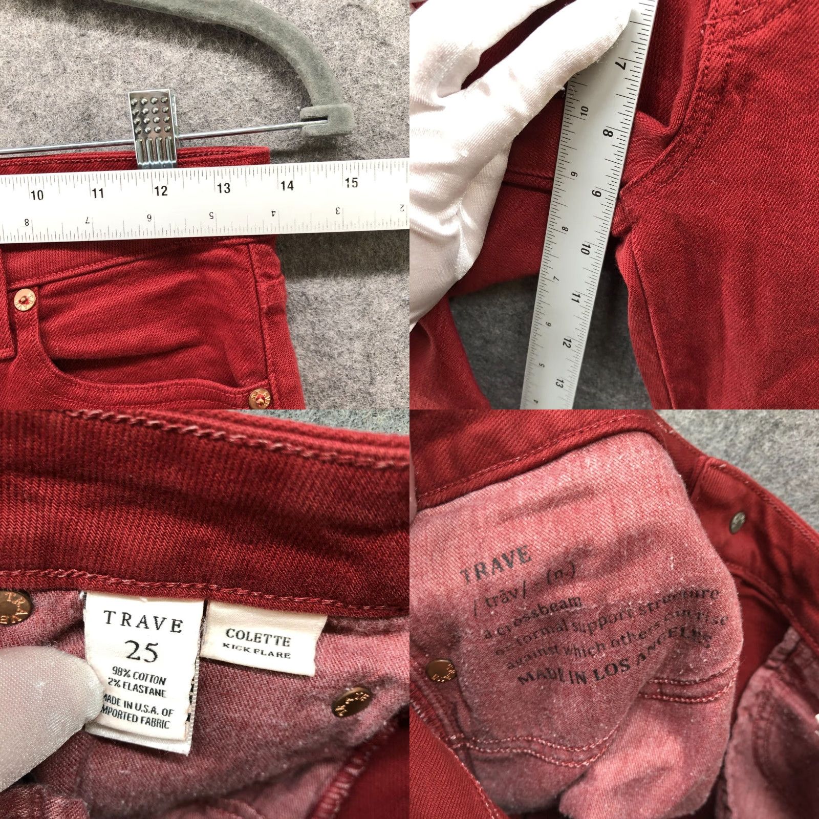 Vintage Trave Colette Jeans Kick Flare Womens 25 Brick Red Stretch Mid Rise Size 42" / US 20 - 8 Thumbnail