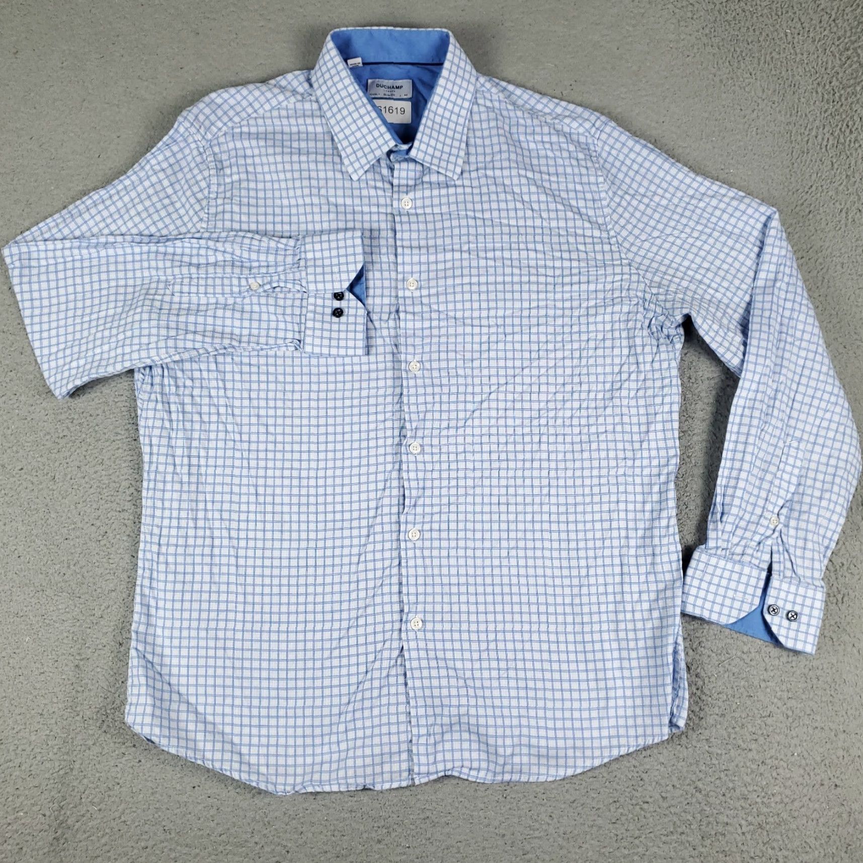 Vintage VINTAGE Duchamp Men's Dress Shirt Size 17.5 XL Blue Plaid Slim Fit Long Sleeve Business Casual Formal Size 46R - 2 Thumbnail