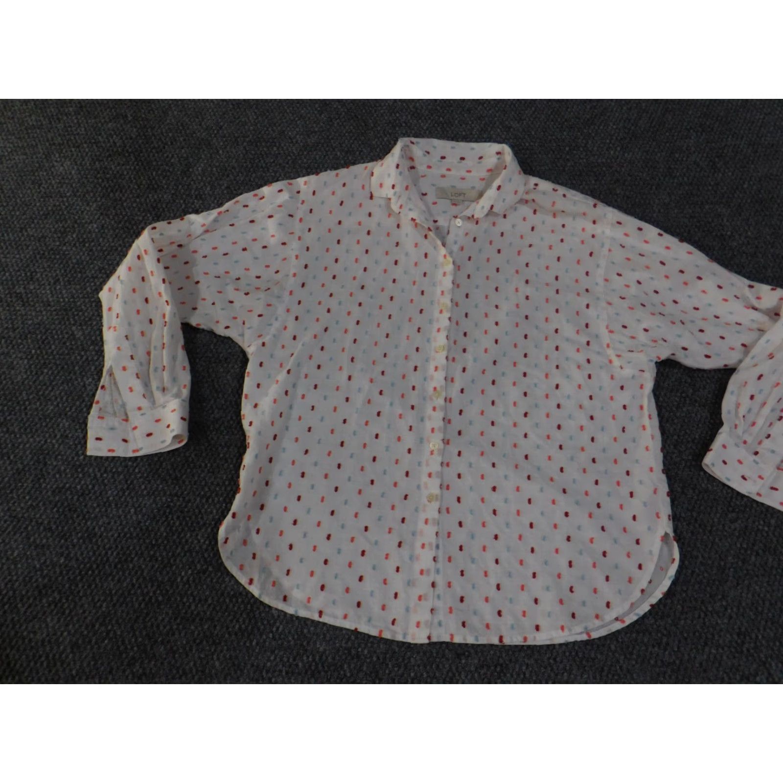 Loft LOFT Shirt Womens XS White Geometric Button-Up Casual Comfort Regular Size XS Size XS / US 0-2 / IT 36-38 - 3 Thumbnail