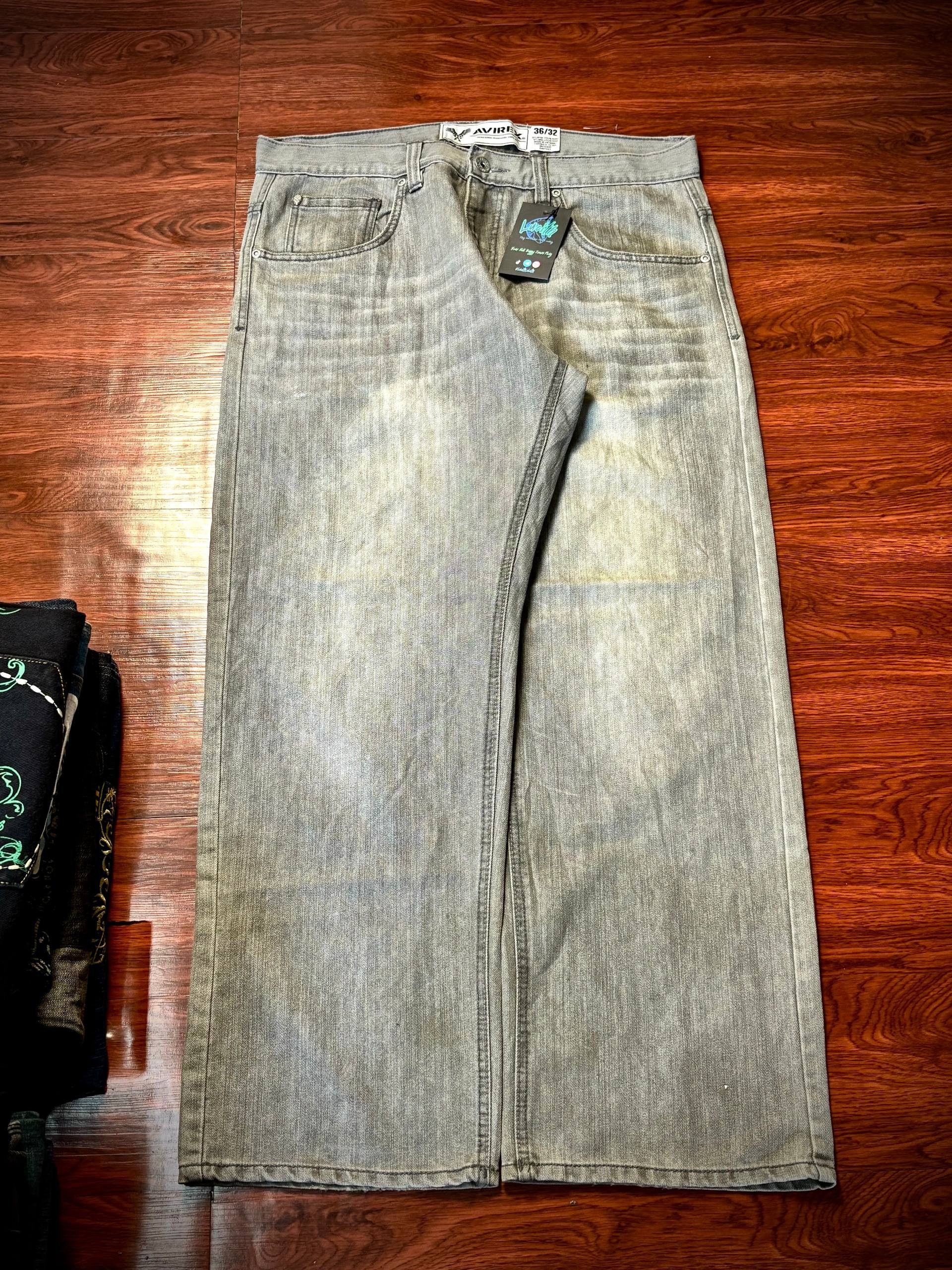 Avirex × Ed Hardy Vintage Y2K Avirex Gray Wash Cross Back Hit Logo Denim Pants Size US 36 / EU 52 - 2 Thumbnail