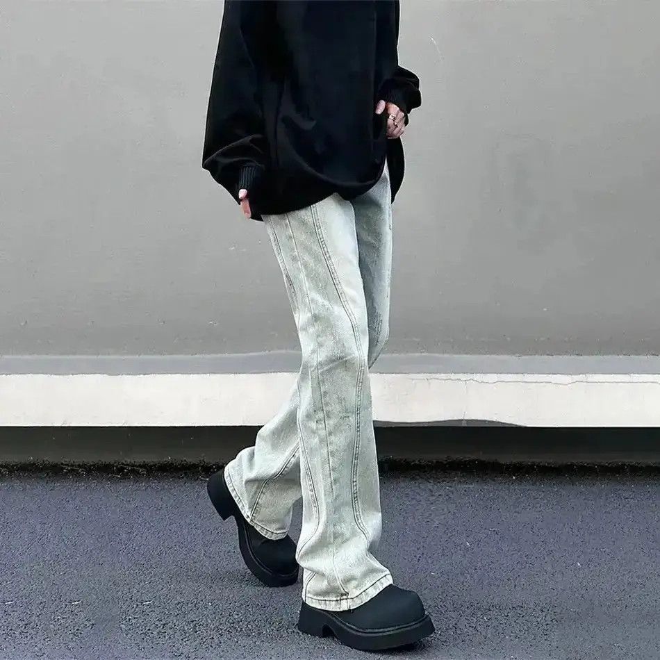 Japanese Brand Street Spliced Trousers Straight Leg Loose Denim Pants Size US 32 / EU 48 - 1 Thumbnail