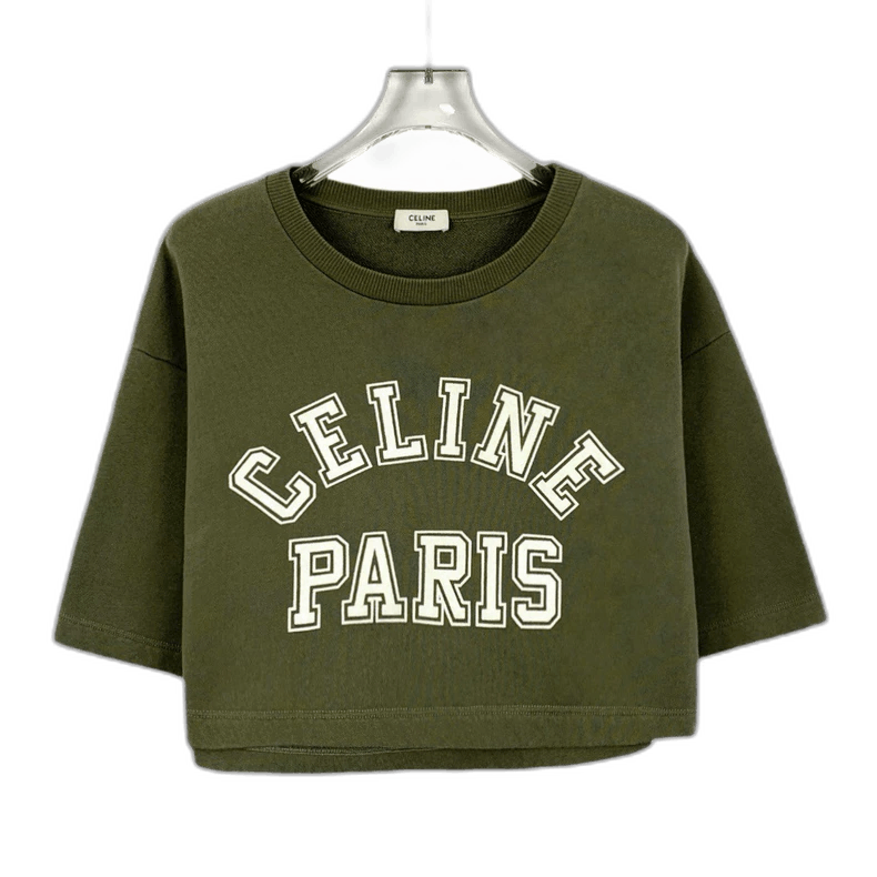 Celine Celine Army Green Logo Printed Cotton TShirt Size US XS / EU 42 / 0 - 1 Thumbnail