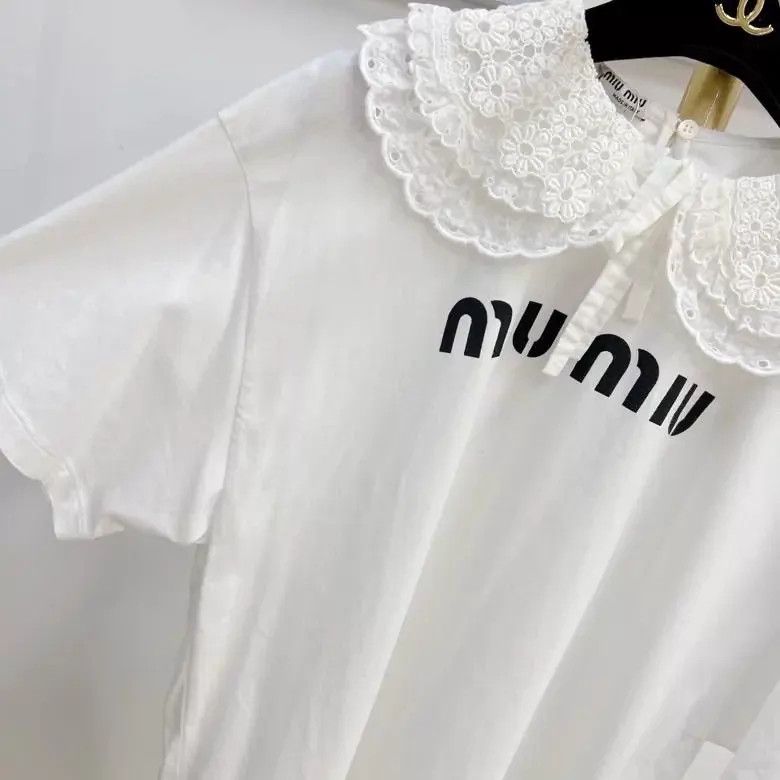 Miu Miu MIU MIU White Doll Collar Logo Short Sleeve Tee XS Size XS / US 0-2 / IT 36-38 - 4 Thumbnail