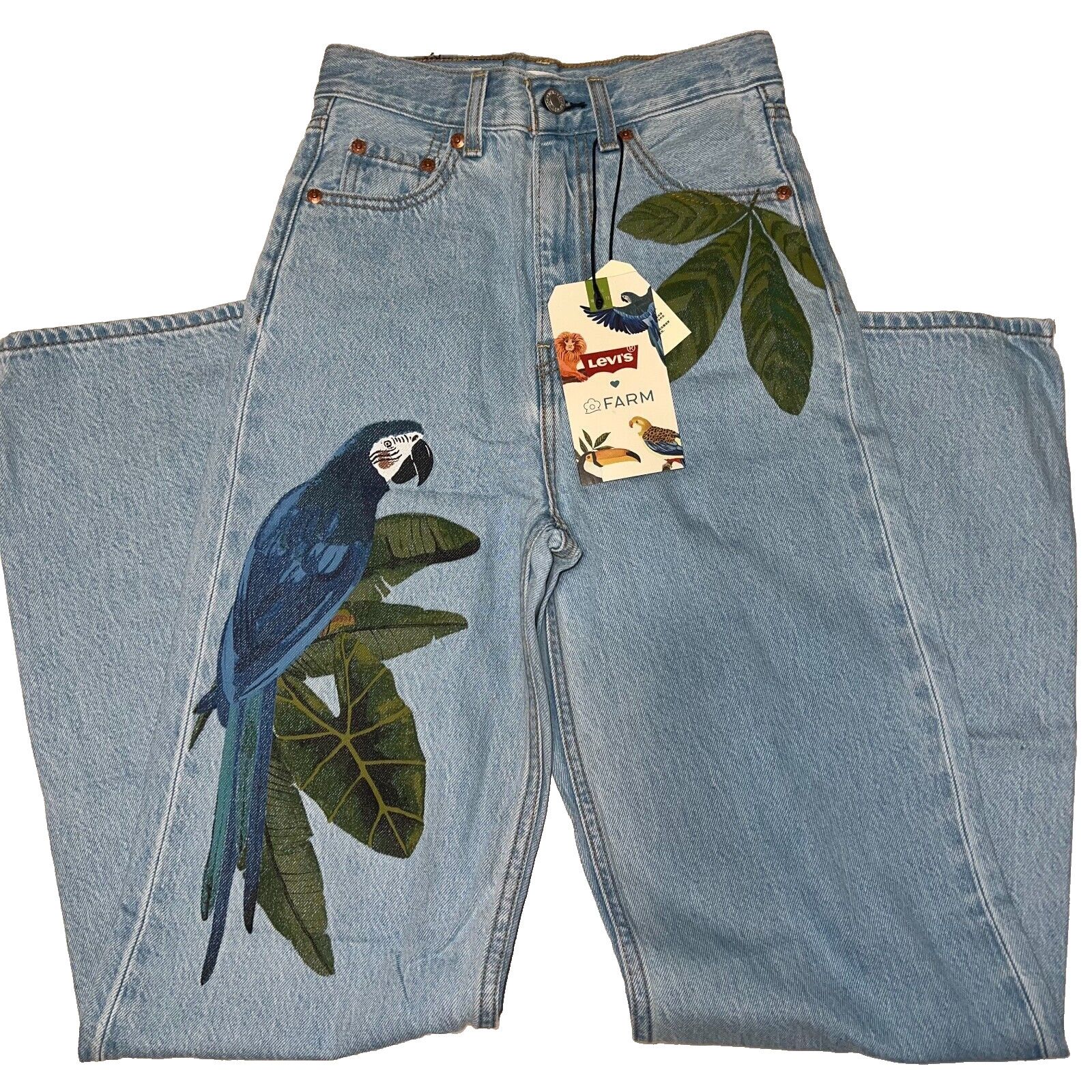 Levi's New Levi’s X Farm High Loose Women’s Jeans Parrot Size 23X31 Size 23" - 1 Thumbnail