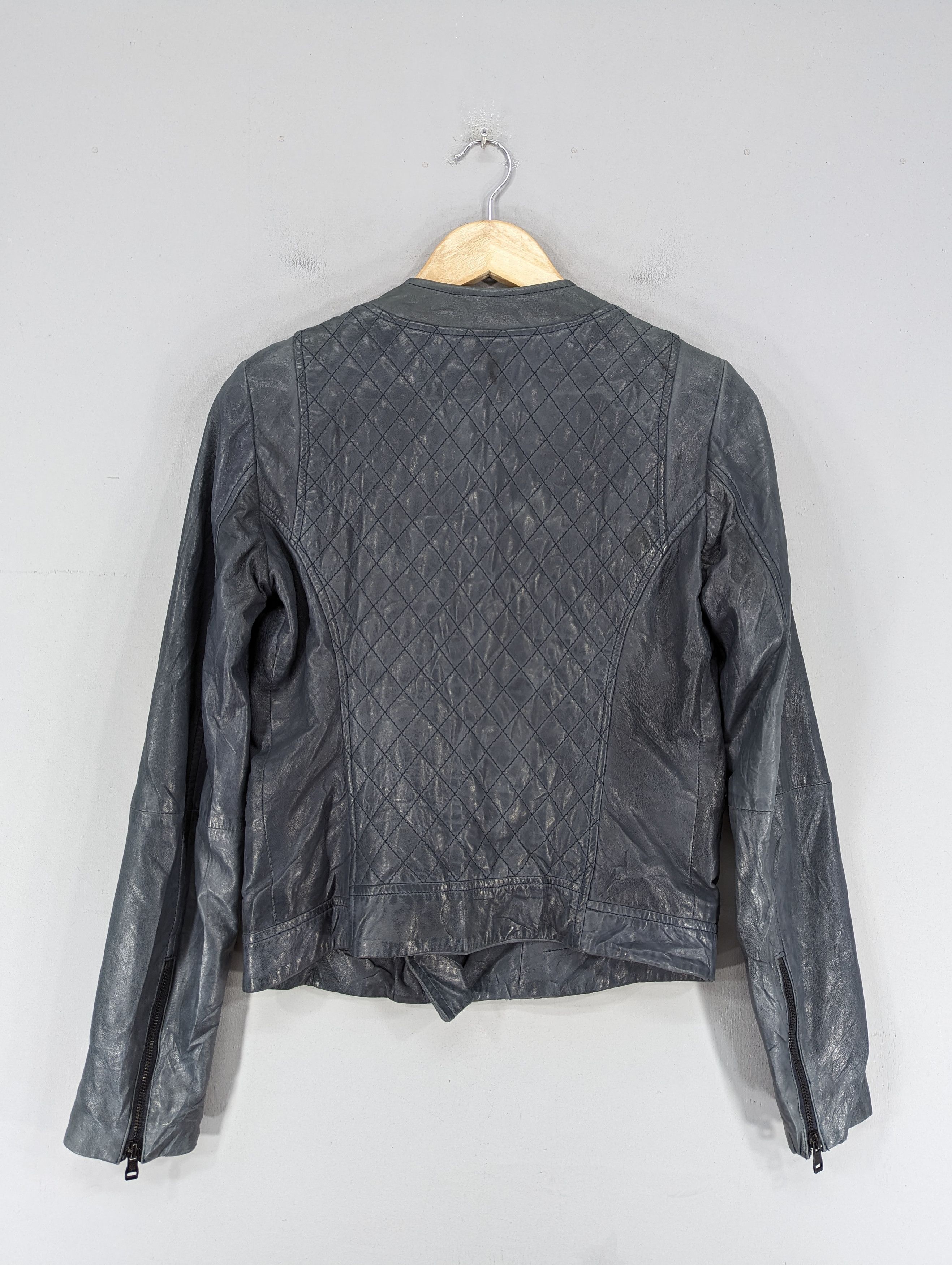 Massimo Dutti Massimo Dutti Sheep Skin Blue Faded Motorcycle Style Jacket Size S / US 4 / IT 40 - 15 Thumbnail