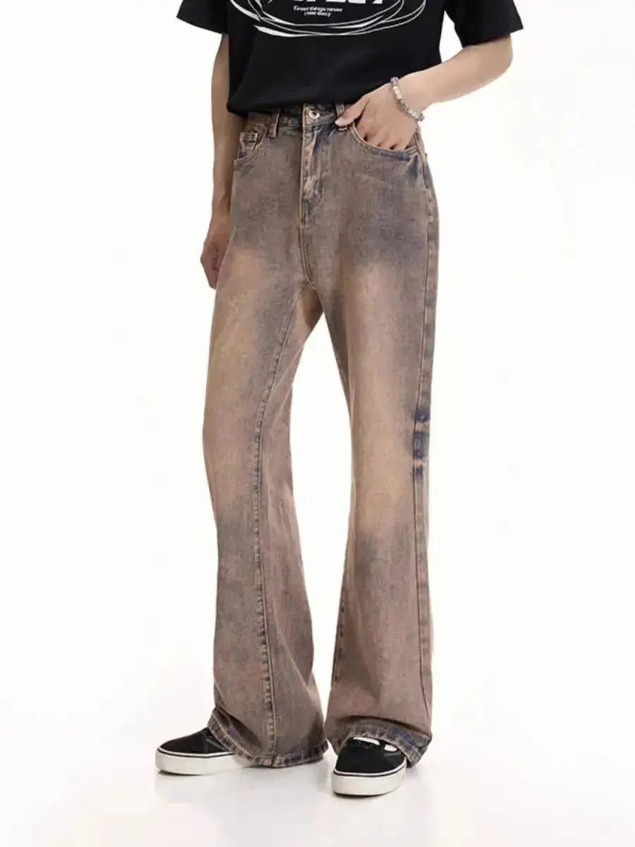 Japanese Brand Rust Red Washed Jeans Micro Flare Mop-Up Trousers Size US 32 / EU 48 - 4 Thumbnail