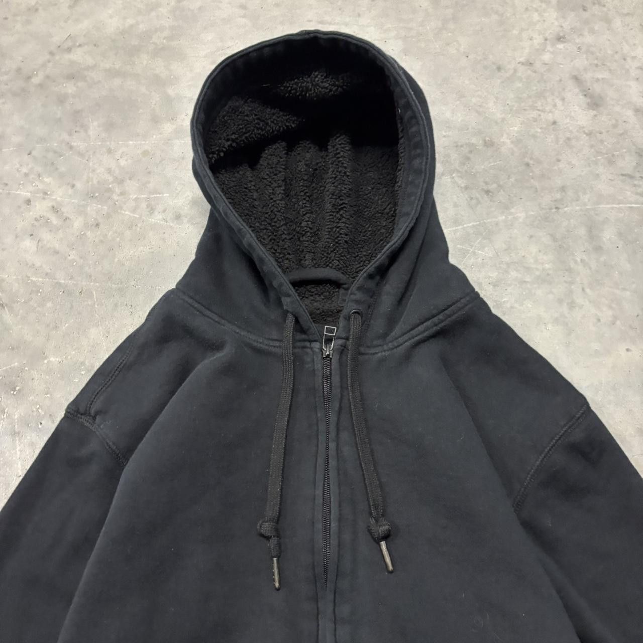 Japanese Brand × Vintage Crazy Vintage Y2K/2000s Black Blank Sherpa Lined Essential Zip Up Hoodie! Size US L / EU 52-54 / 3 - 2 Thumbnail