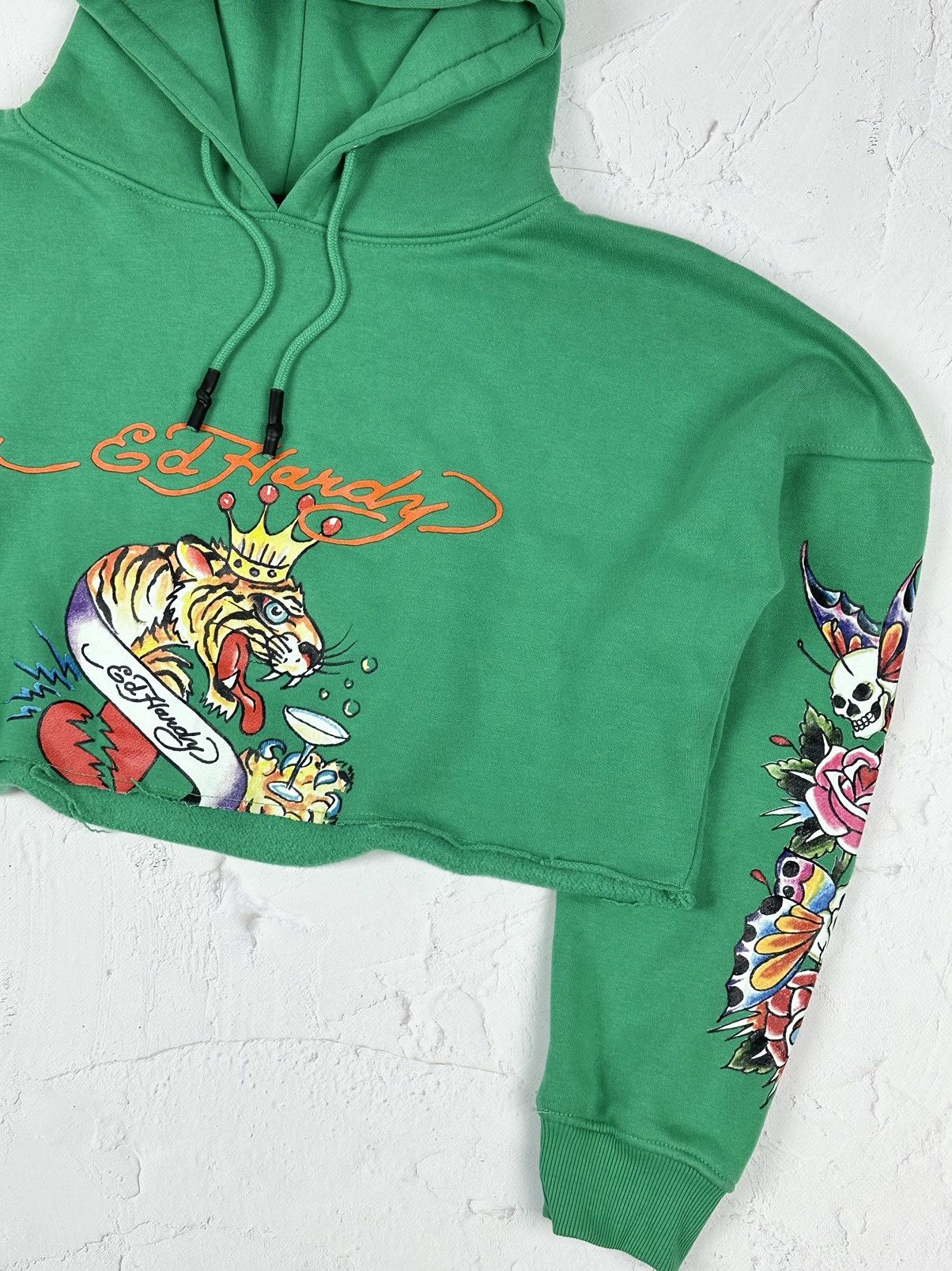 Ed Hardy Ed Hardy Missguided Cropped Green Hoodie Size L / US 10 / IT 46 - 3 Thumbnail