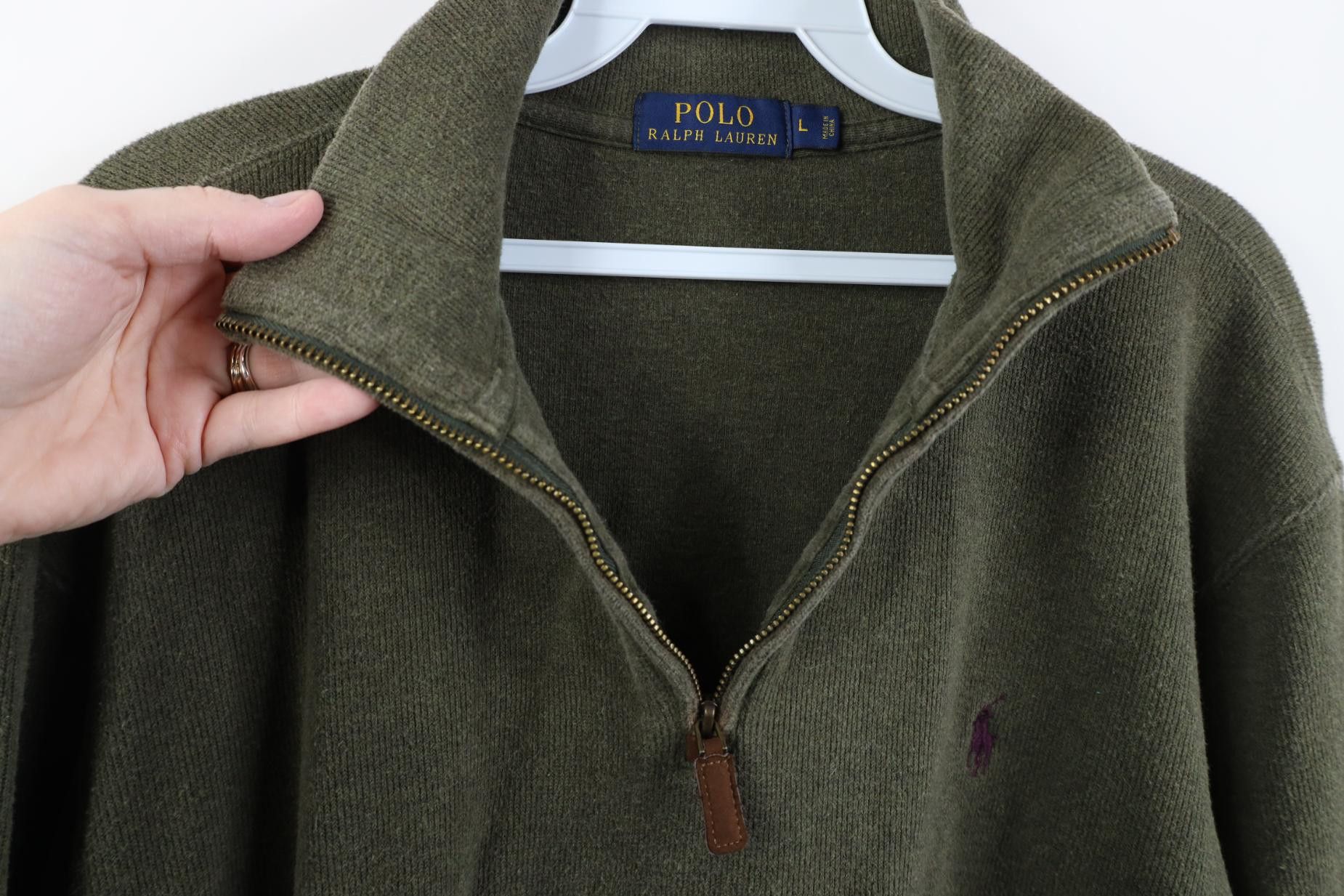 Polo Ralph Lauren Vintage Ralph Lauren Ribbed Knit 1/4 Zip Sweater Olive Green Size US L / EU 52-54 / 3 - 7 Thumbnail