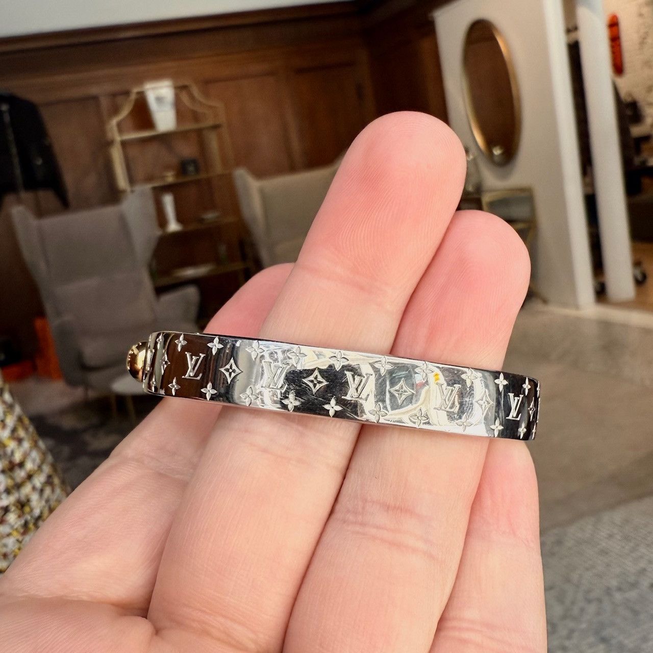 Louis Vuitton Louis Vuitton Silver Nanogram Cuff Bracelet Size ONE SIZE - 9 Thumbnail