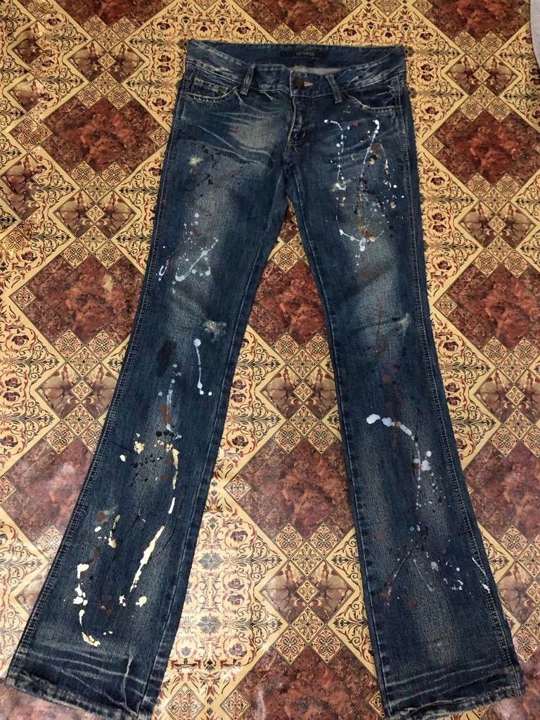 If Six Was Nine Lip Service Splash Paint Flare Denim Pants Size 30" / US 8 / IT 44 - 1 Thumbnail