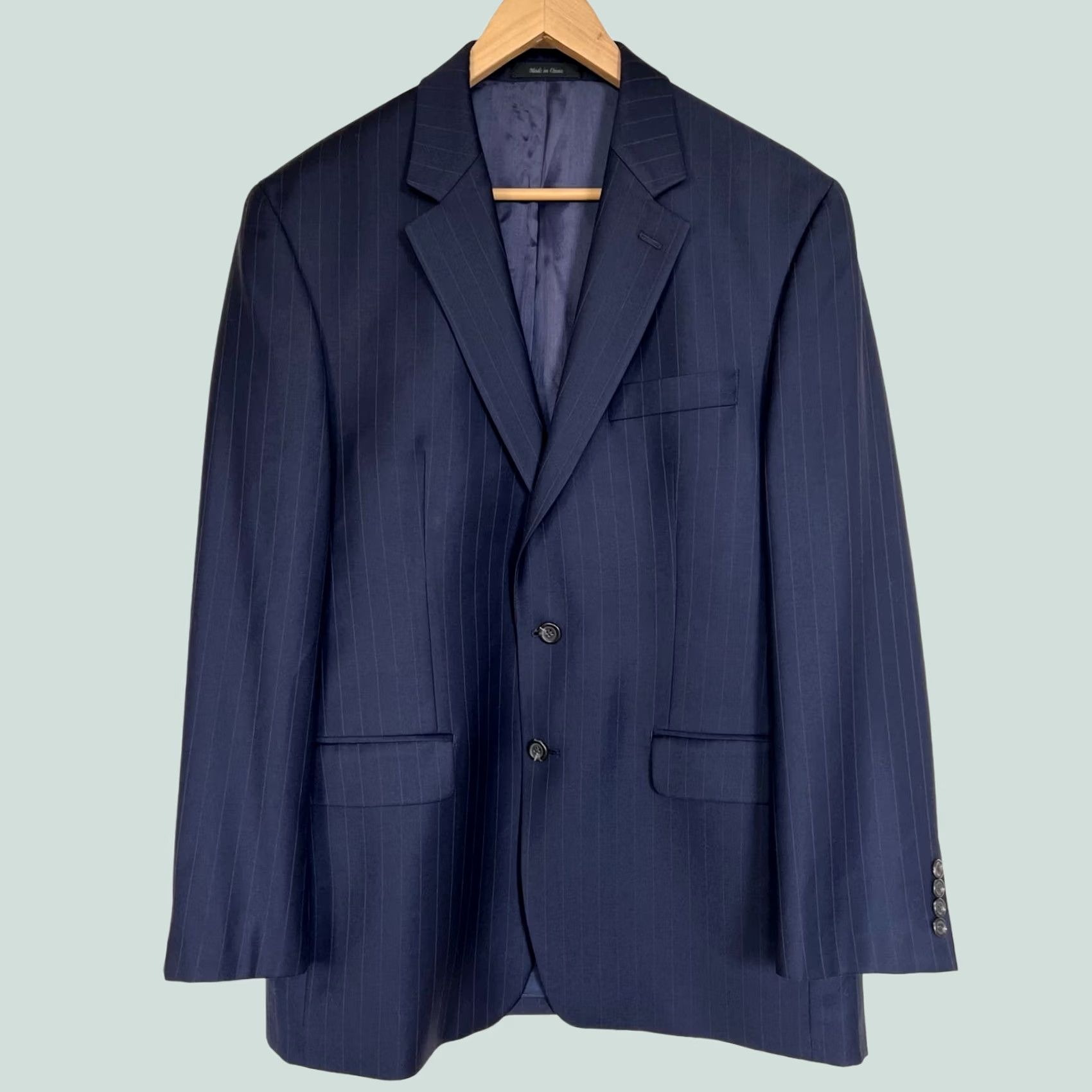 Ralph Lauren LAUREN Men’s Blazer 42R Navy Pinstripe Wool Cashmere Suit Jacket - 2-Button - Notch Lapel - Wool Lining - Blue - Regular Men Size 42R - 1 Thumbnail