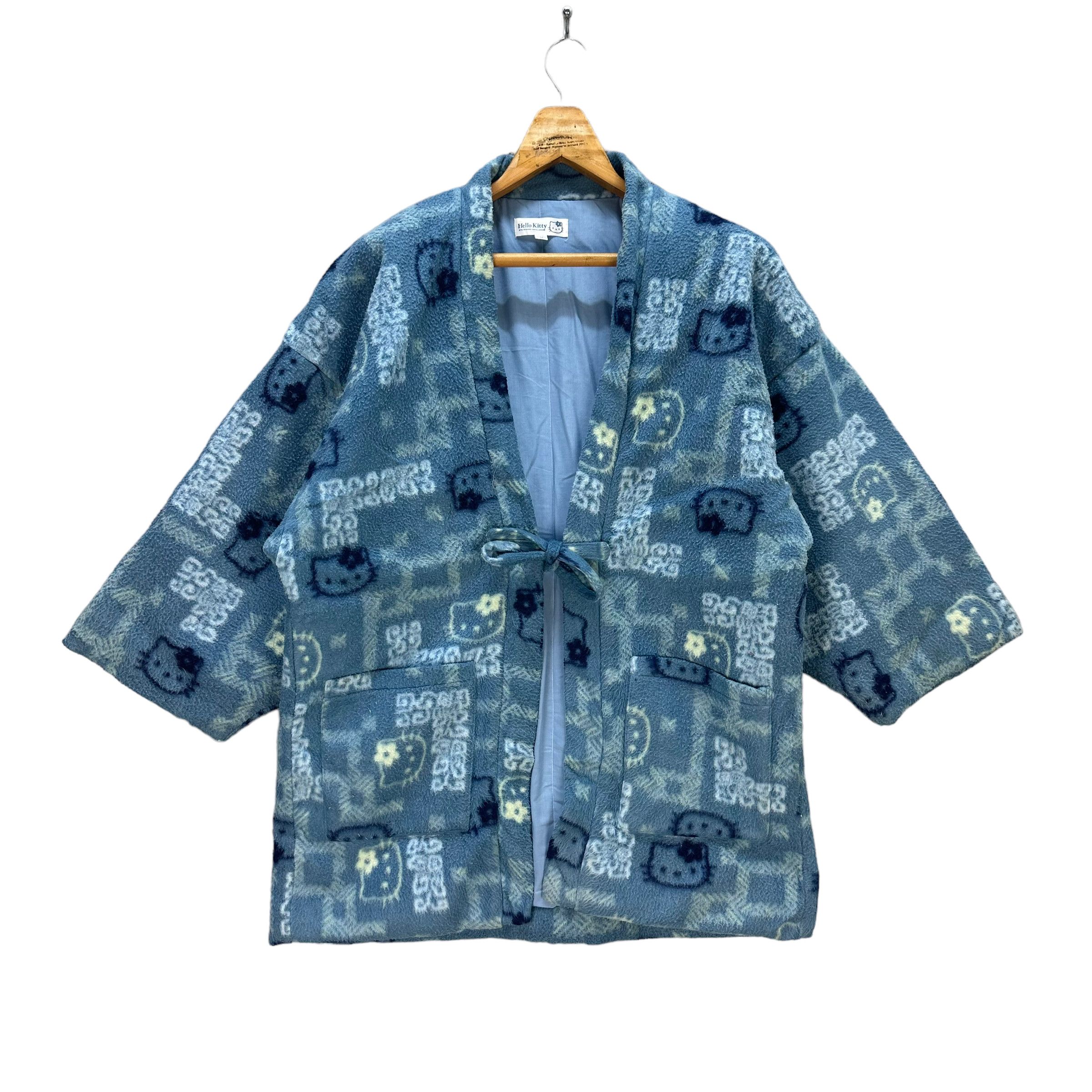 image of Anima x Komono Vintage Hello Kitty Fullprint Fleece Kimono 8312-003 in Blue, Men's (Size Medium)