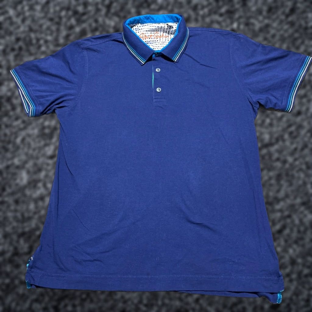 VINTAGE Robert Graham Polo Shirt Mens Large Blue Short Sleeve