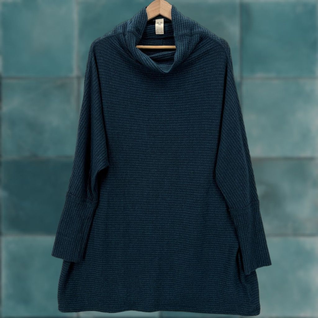 Vintage We The Free Sweater Tunic Womens Large Blue Waffle-Knit Cowl Neck Oversized Boho Size L / US 10 / IT 46 - 1 Thumbnail