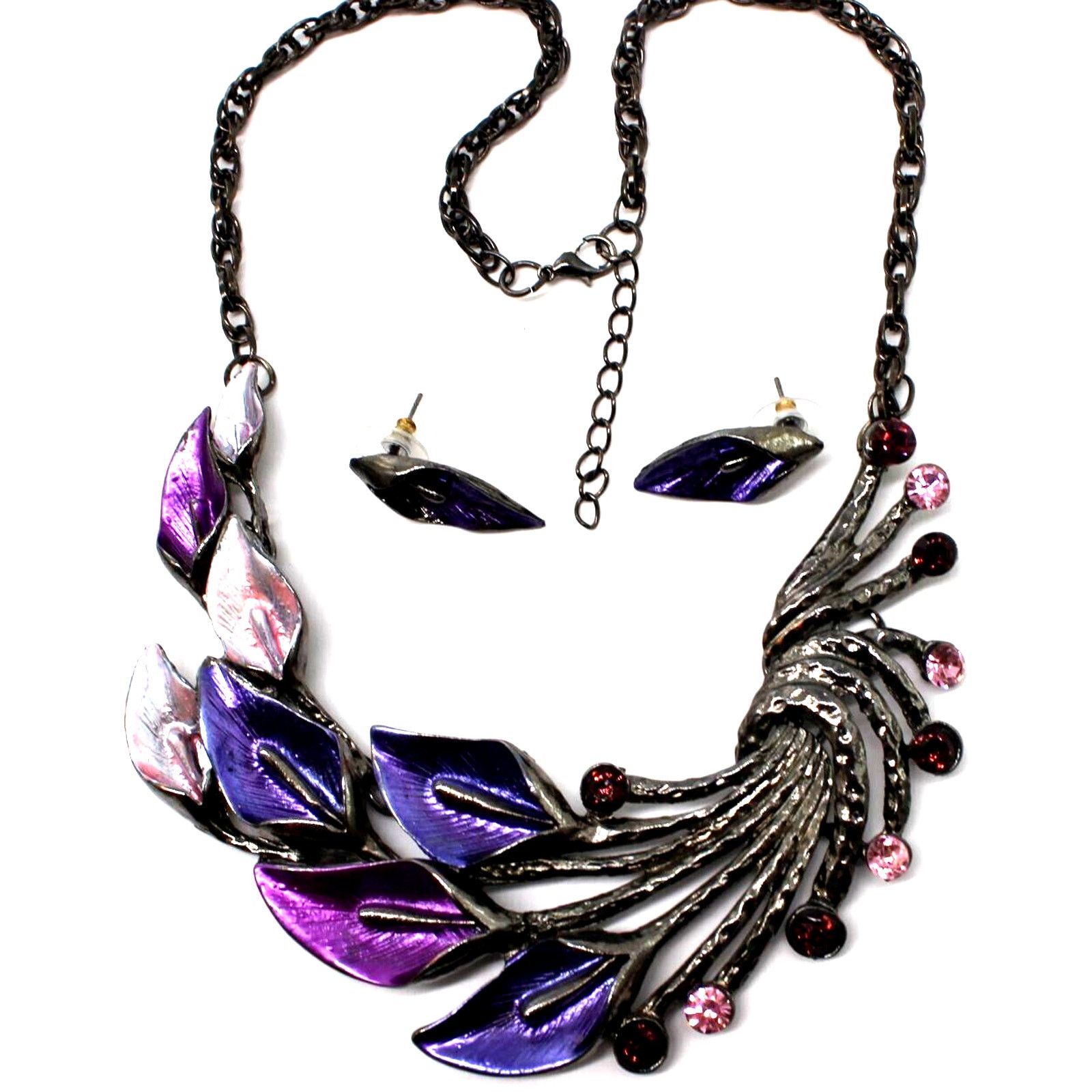 Other Moveable Lily Rhinestone Enamel Necklace Earring Purple Pink Size ONE SIZE - 1 Thumbnail