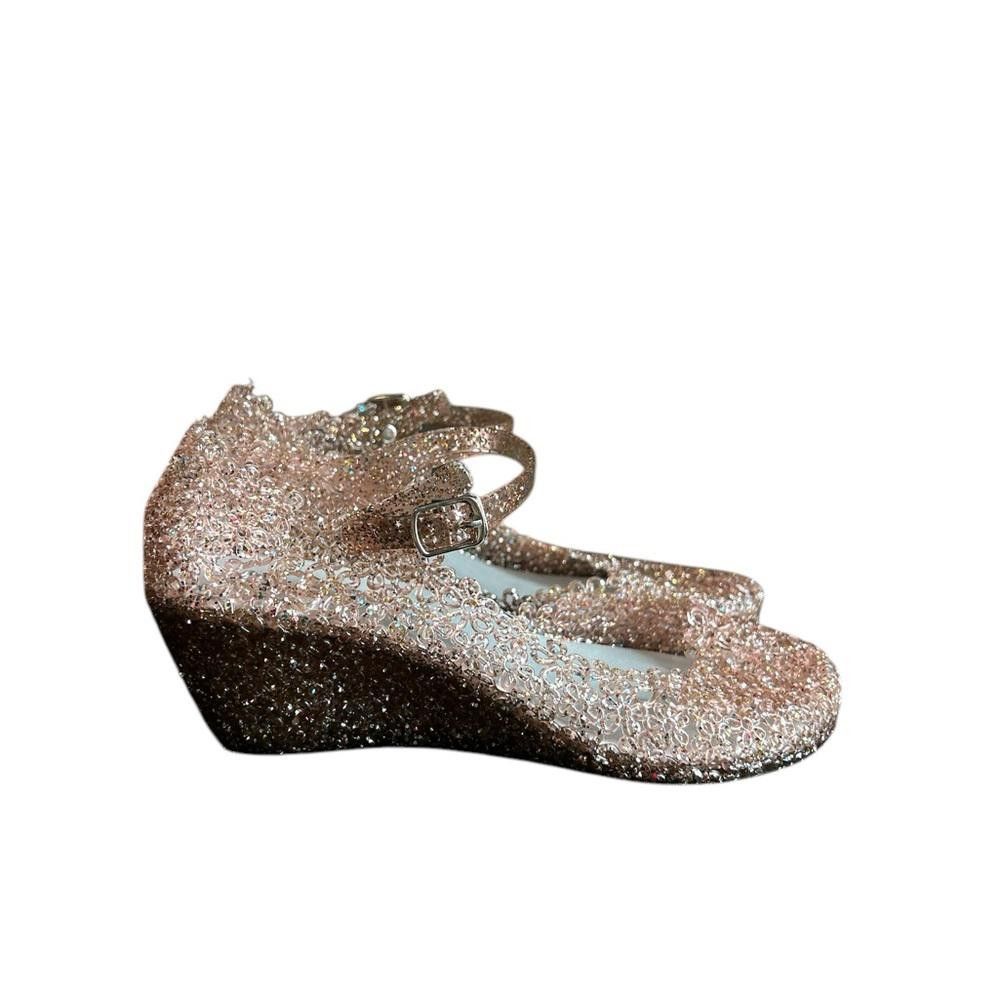 Designer Rose Gold Glitter Wedge Sandals Size US 5 / IT 35 - 3 Thumbnail