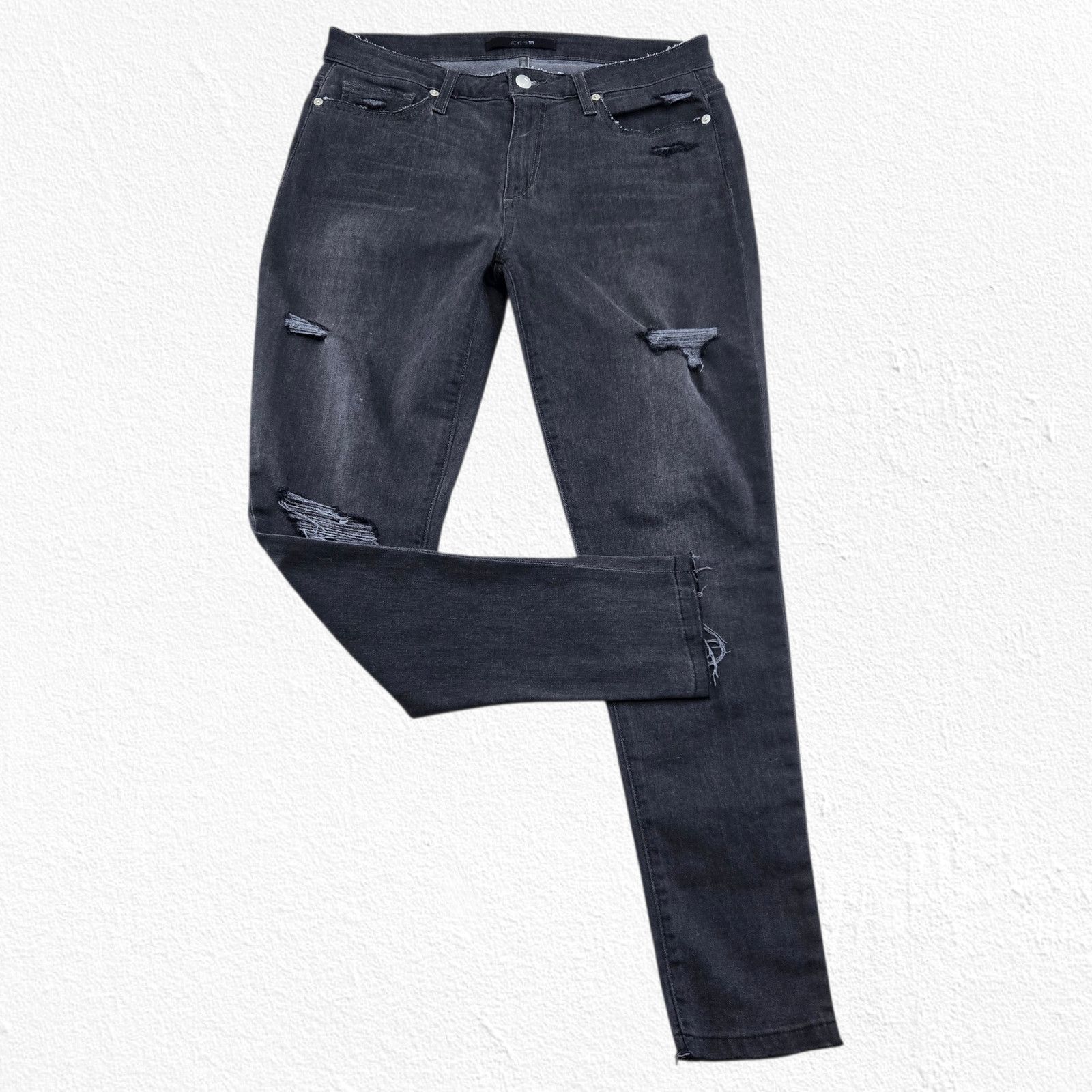 Washed Black Distressed Mid Rise Skinny Jeans Size 30