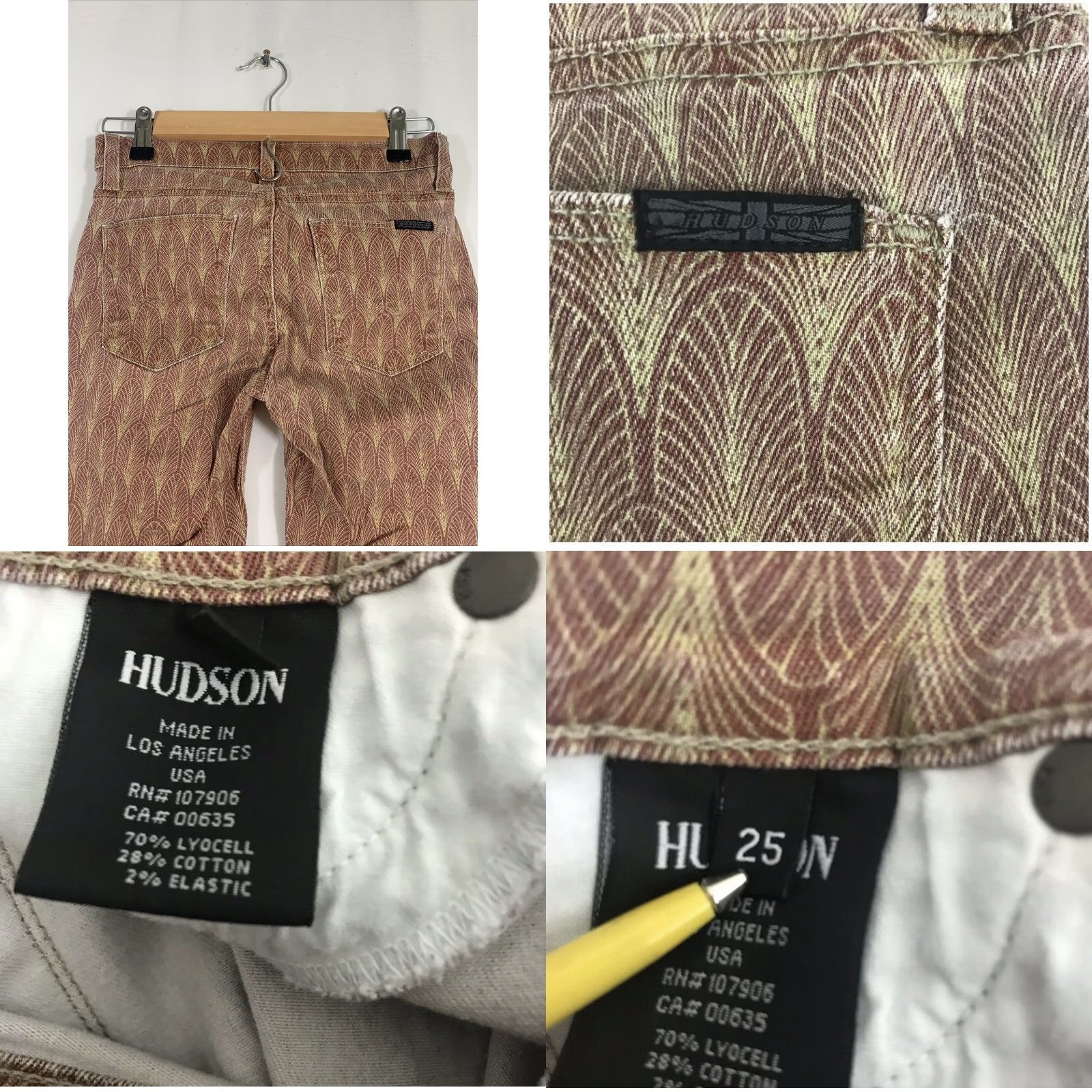Hudson Hudson Womens Jeans Nico Mid Rise 25 Boho Bohemian Super Skinny Maroon Tan Red 28in Inseam Womens Size 42" / US 20 - 8 Thumbnail