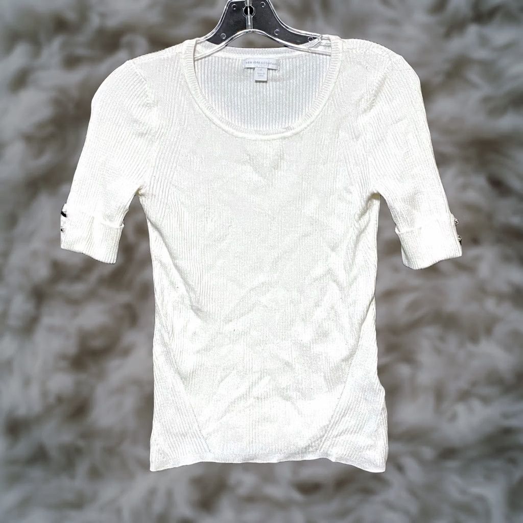 Vintage New York & Company White Ribbed Knit Top S Blouse Women Pullover Casual Workwear Y2K Size S / US 4 / IT 40 - 1 Thumbnail