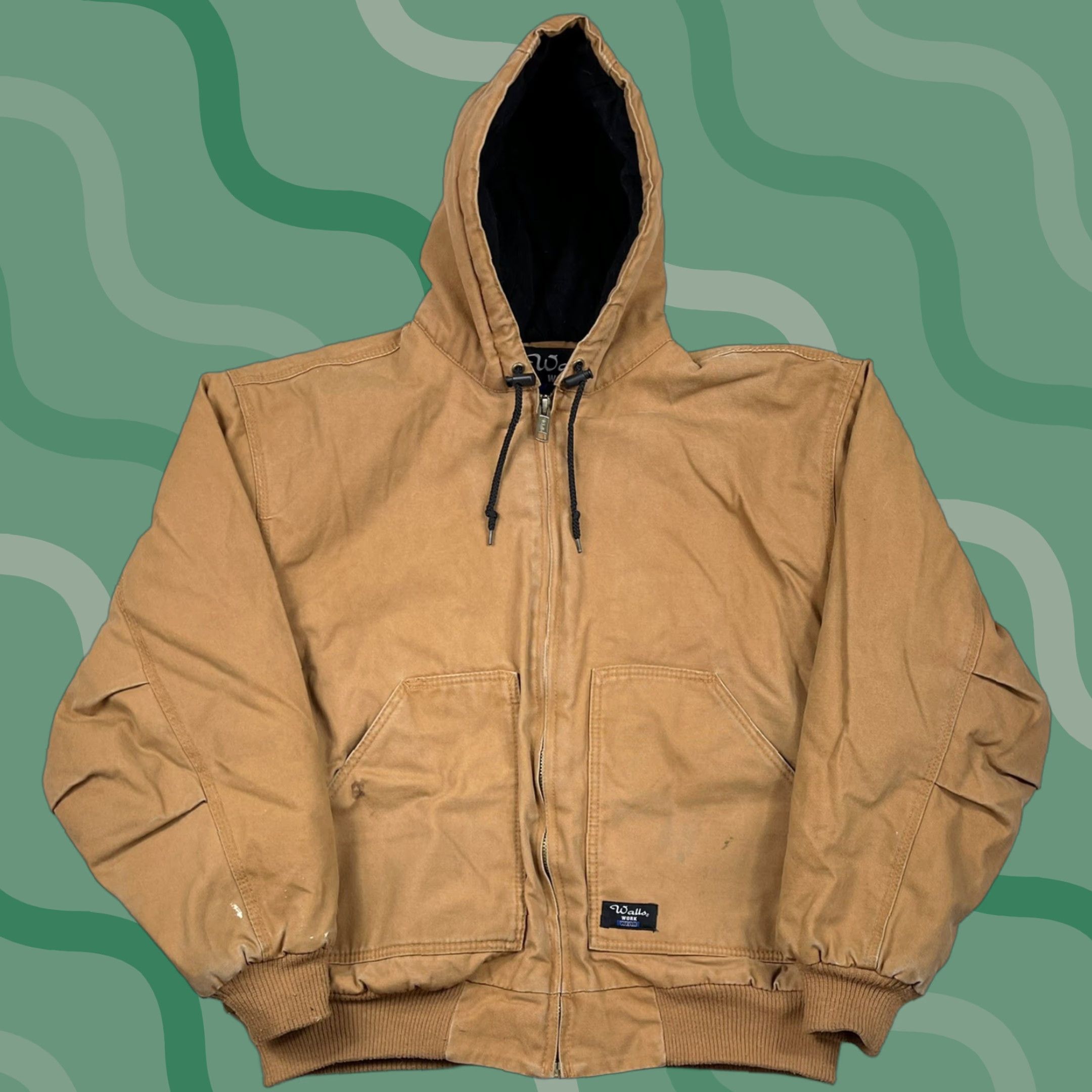 Walls VINTAGE Walls Jacket Full Zip Brown Canvas Men XL Hooded Workwear Casual Zipper Embroidered Logo Frost Pruf 80s 90s Outdoor Size US XL / EU 56 / 4 - 1 Thumbnail